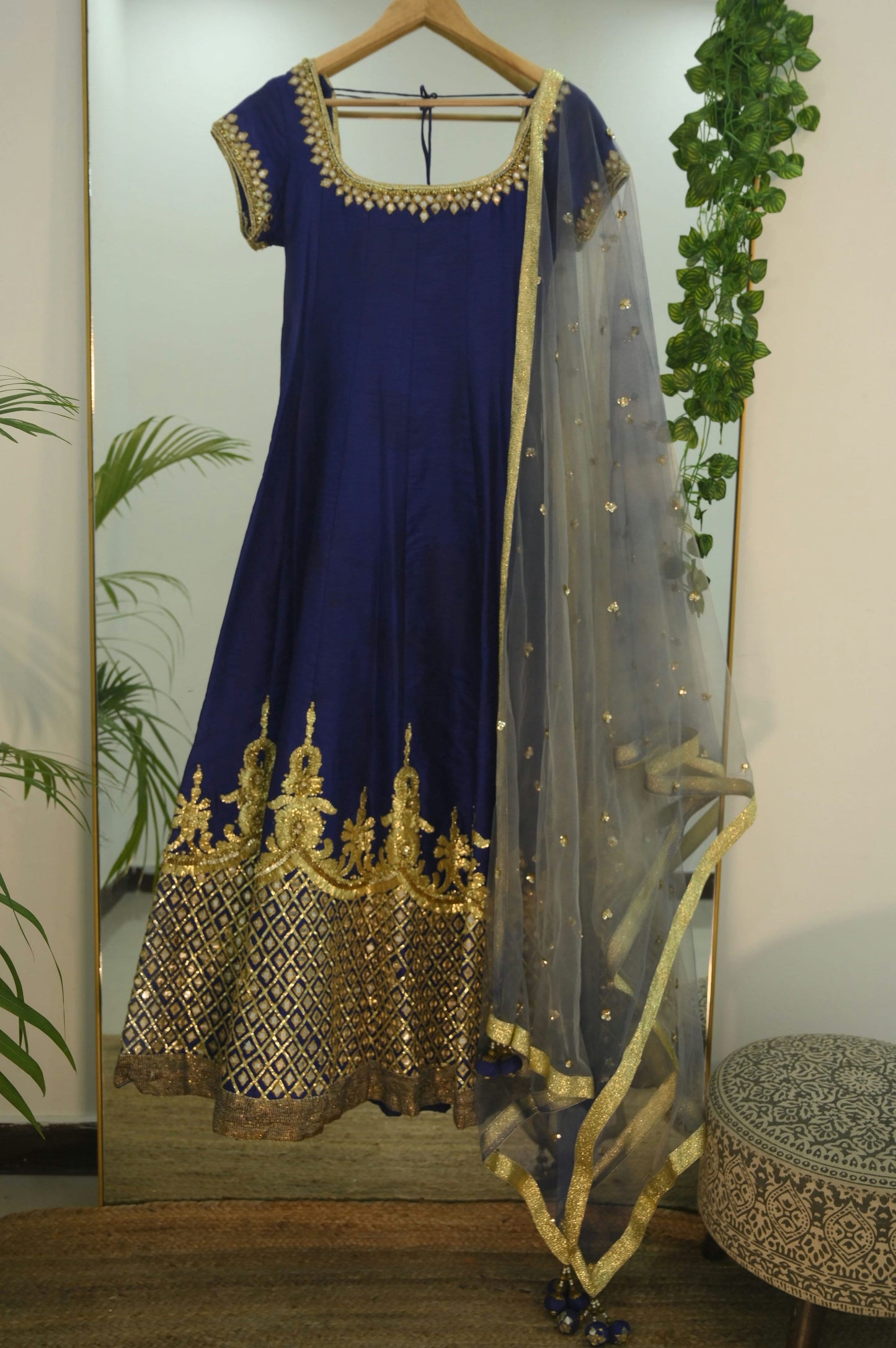 Navy & Gold Embroidered Anarkali