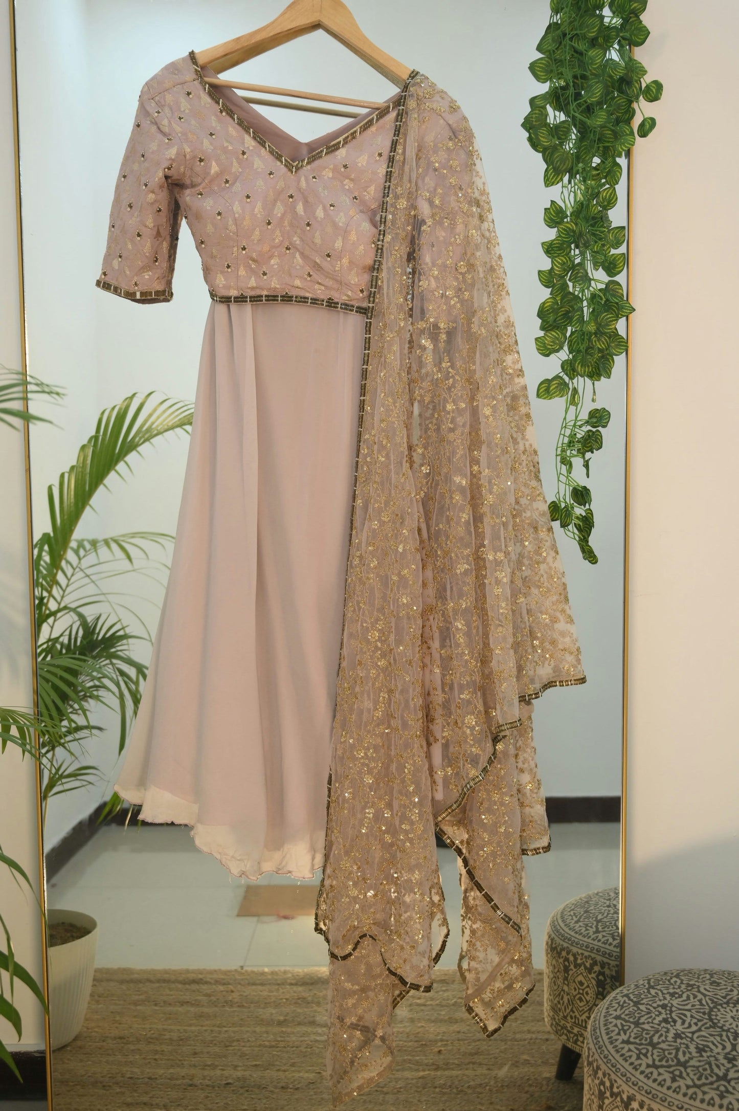 Nude Embroidered Lehenga Set