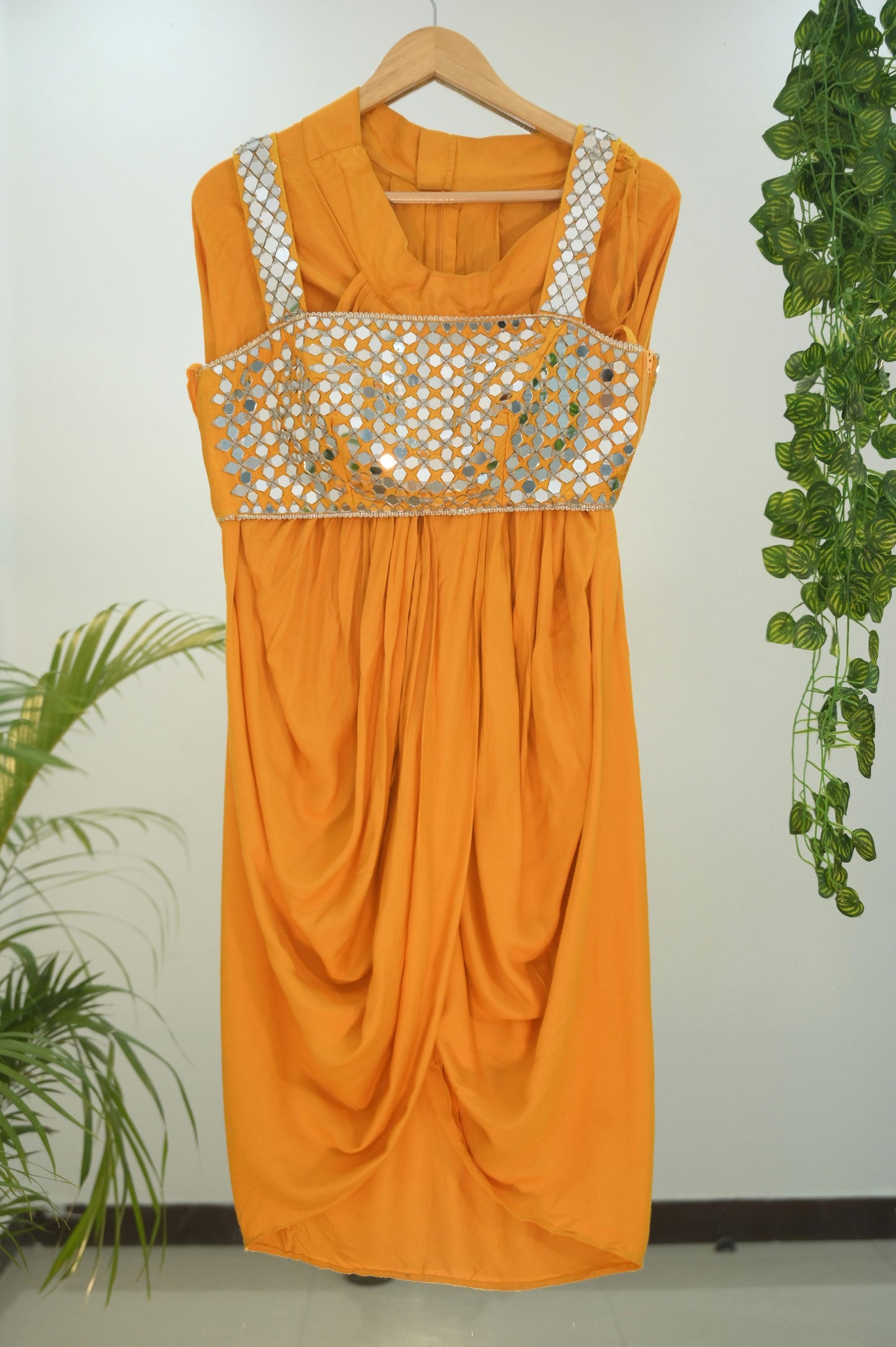 Mango Yellow Mirrorwork Overlay Set