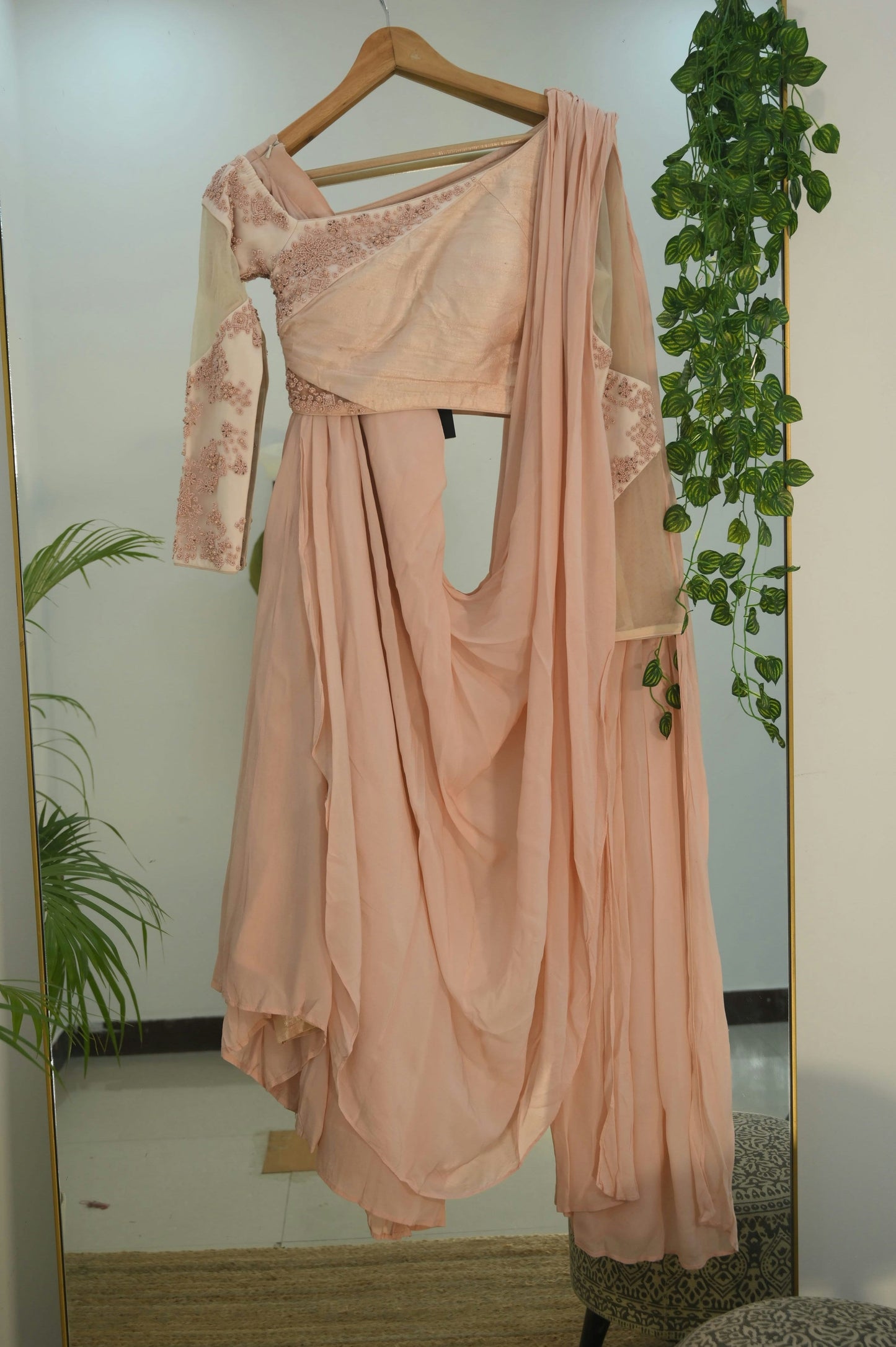 Dawn Pearl Work Draped Saree