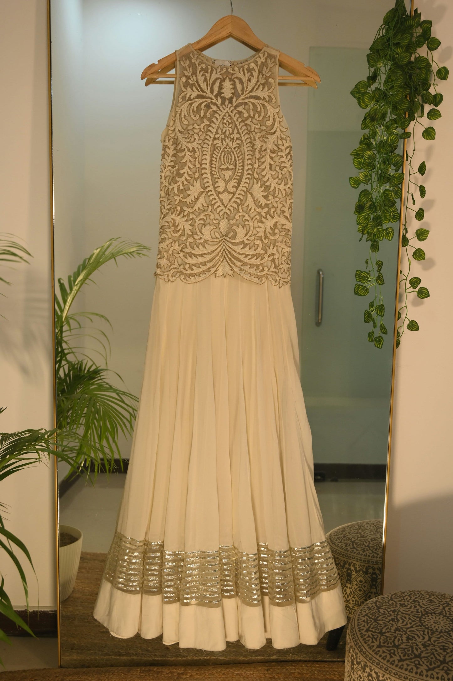 Pearl embroidered off white Gown