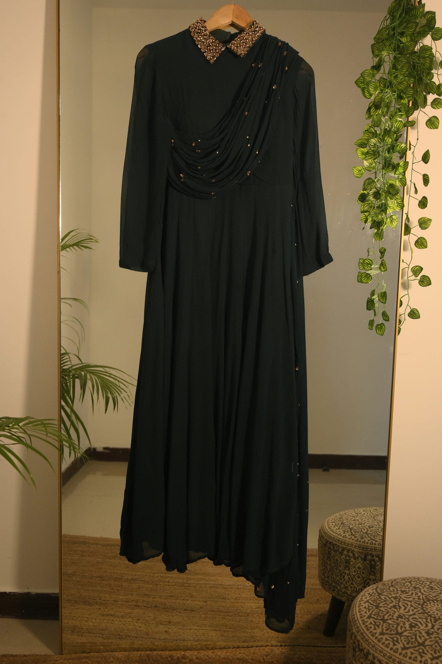 Embellished Collar Draped Duptta gown