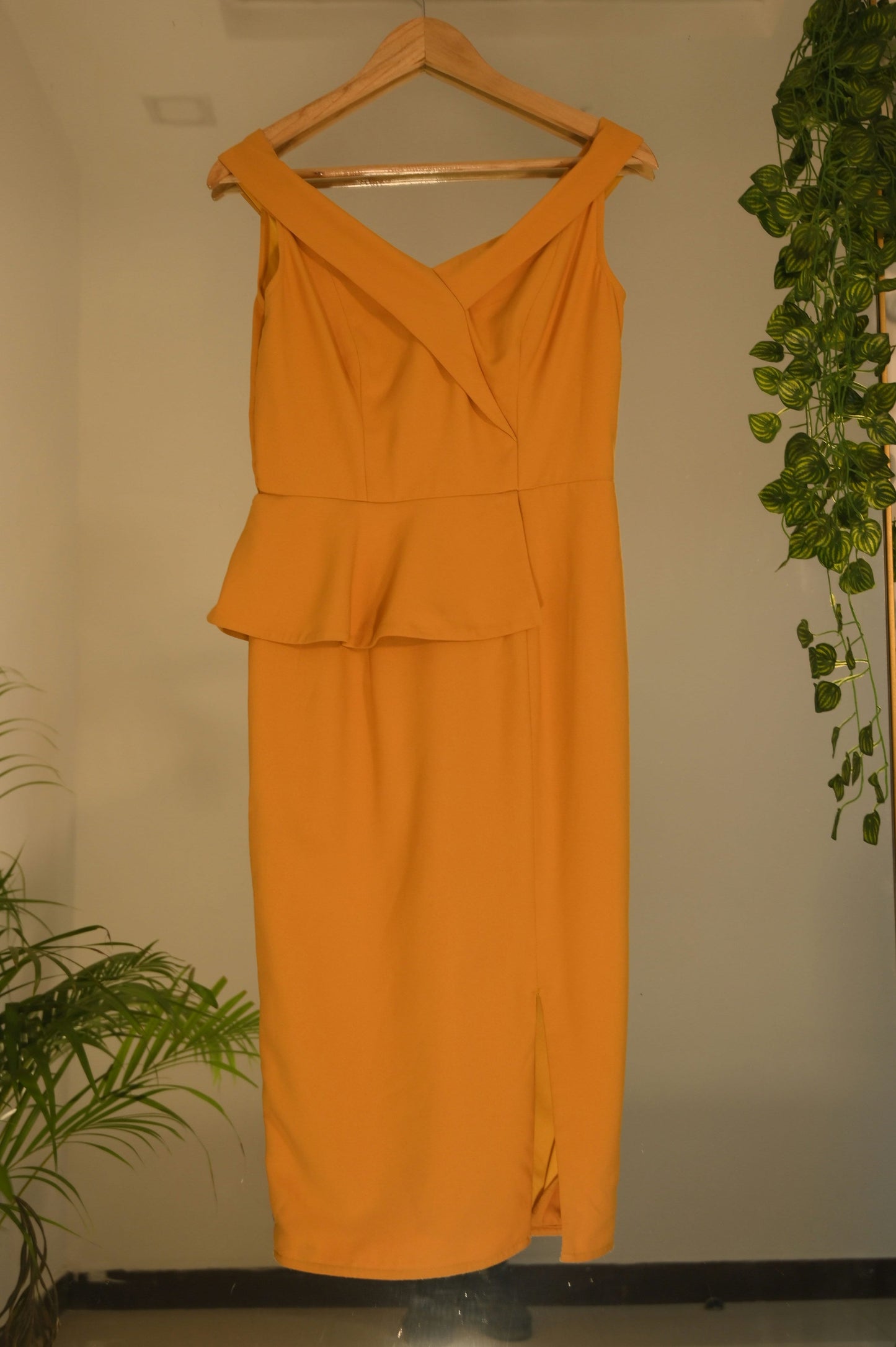 Mango yellow peplum dress