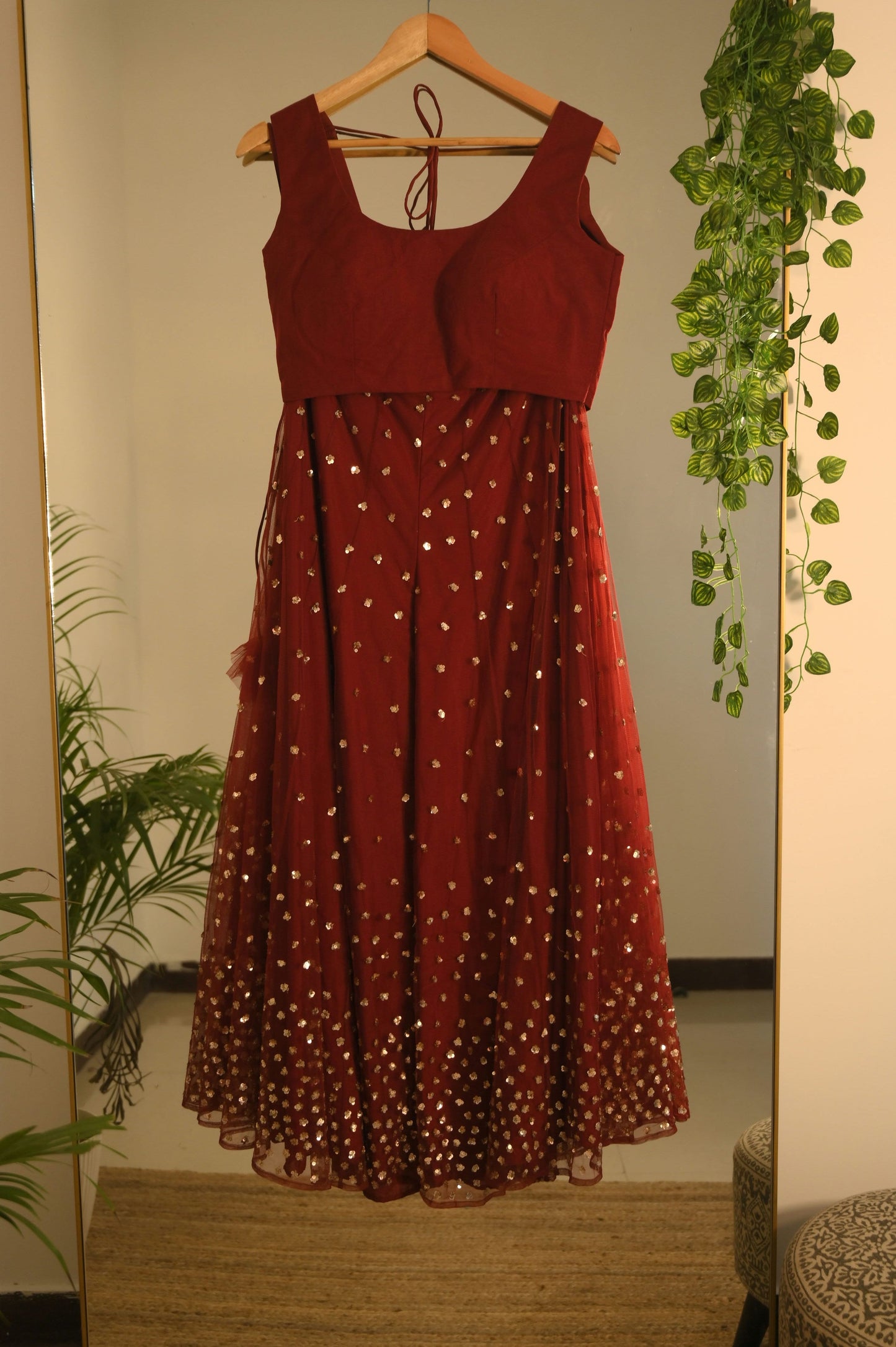Mahroon sequin net lehenga