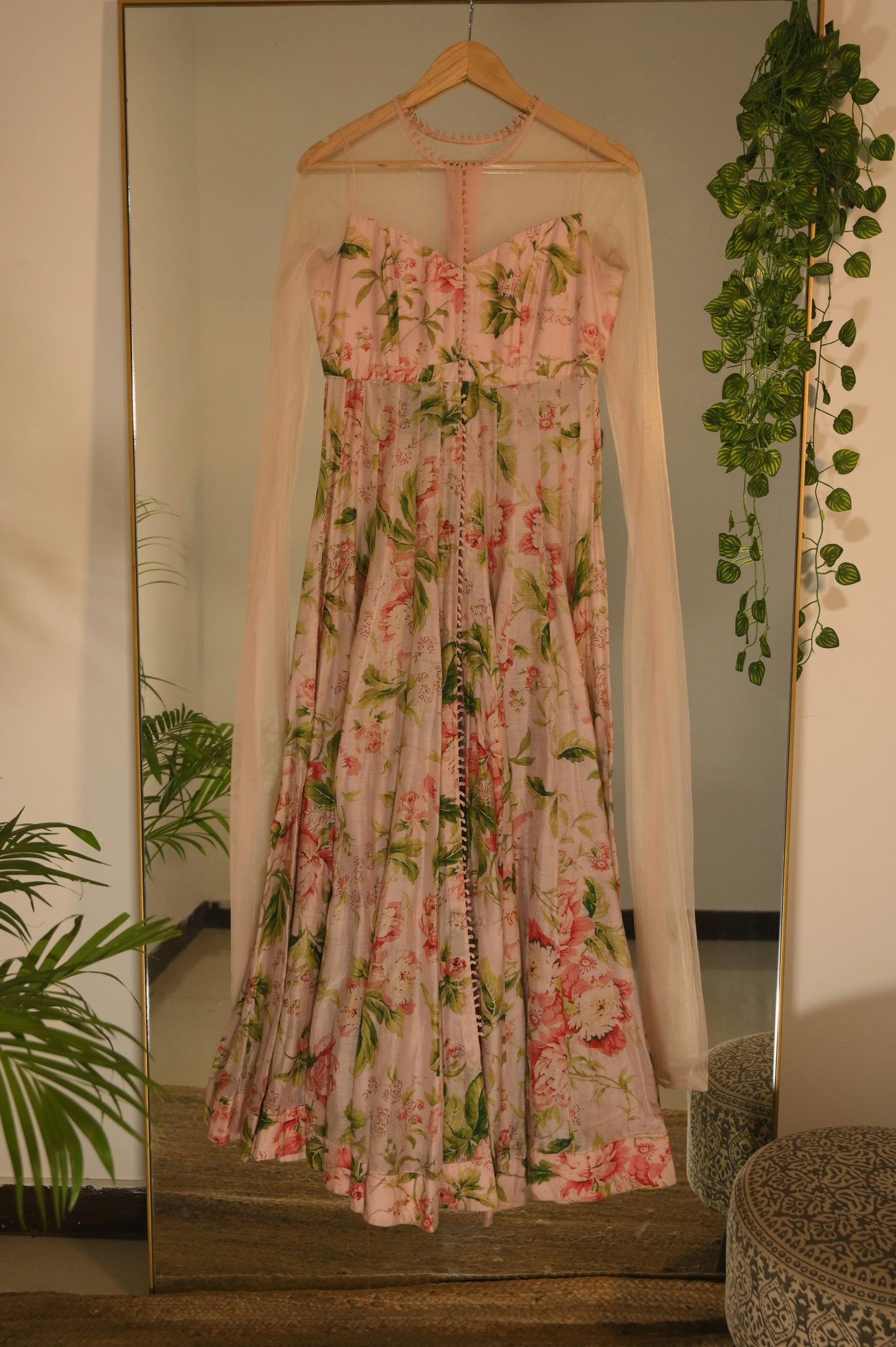 Floral printed pink Kalidar gown