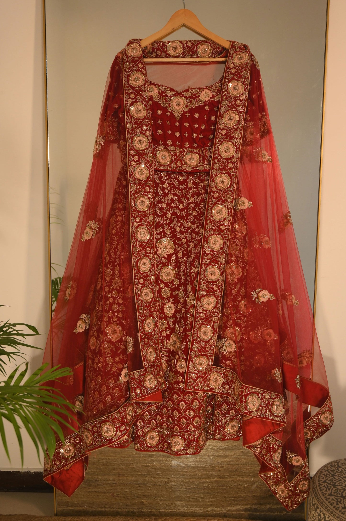 Heavy zardosi red bridal lehenga set