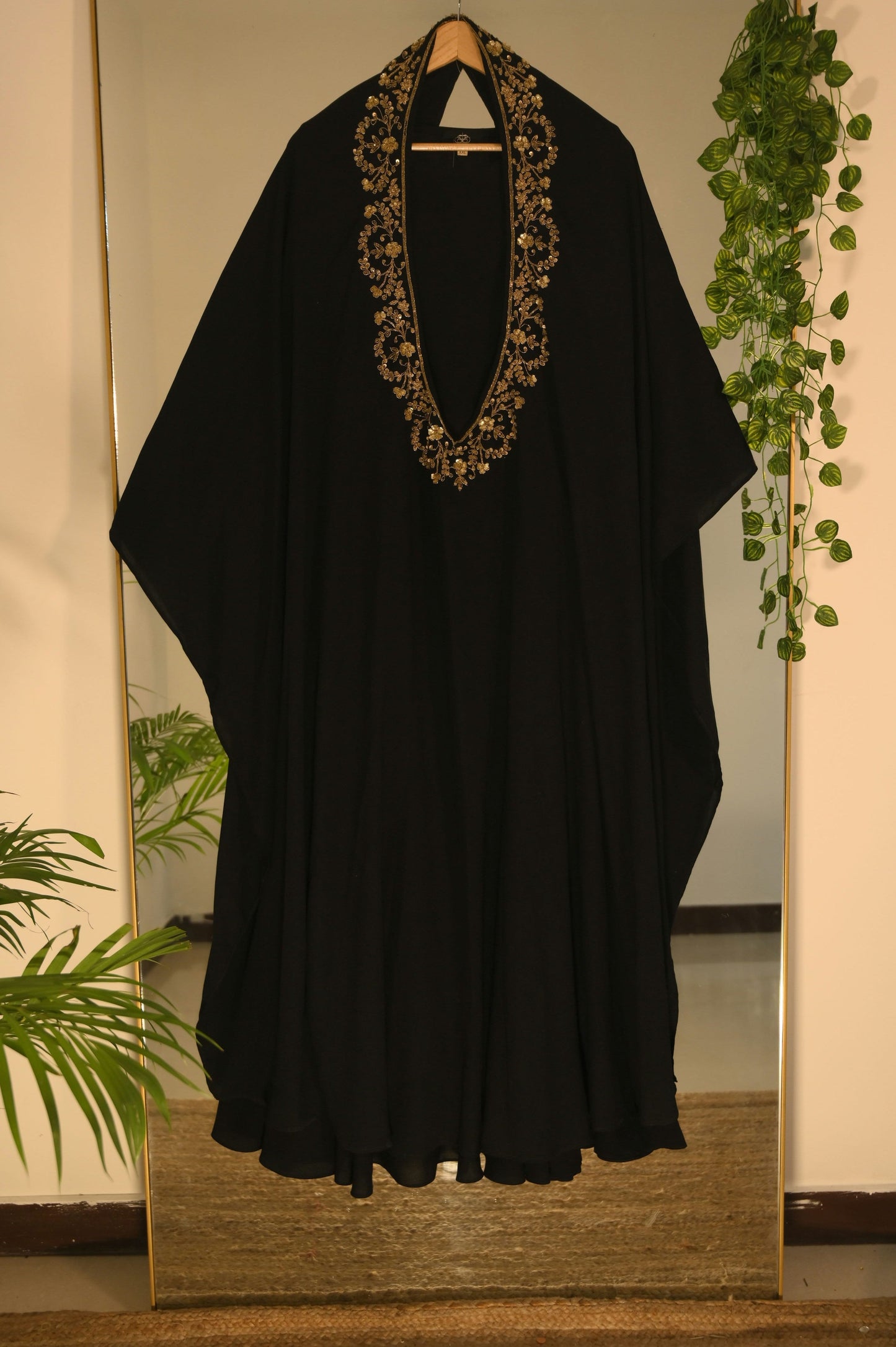 Black Kaftan with Zardosi and Sequined Neckline