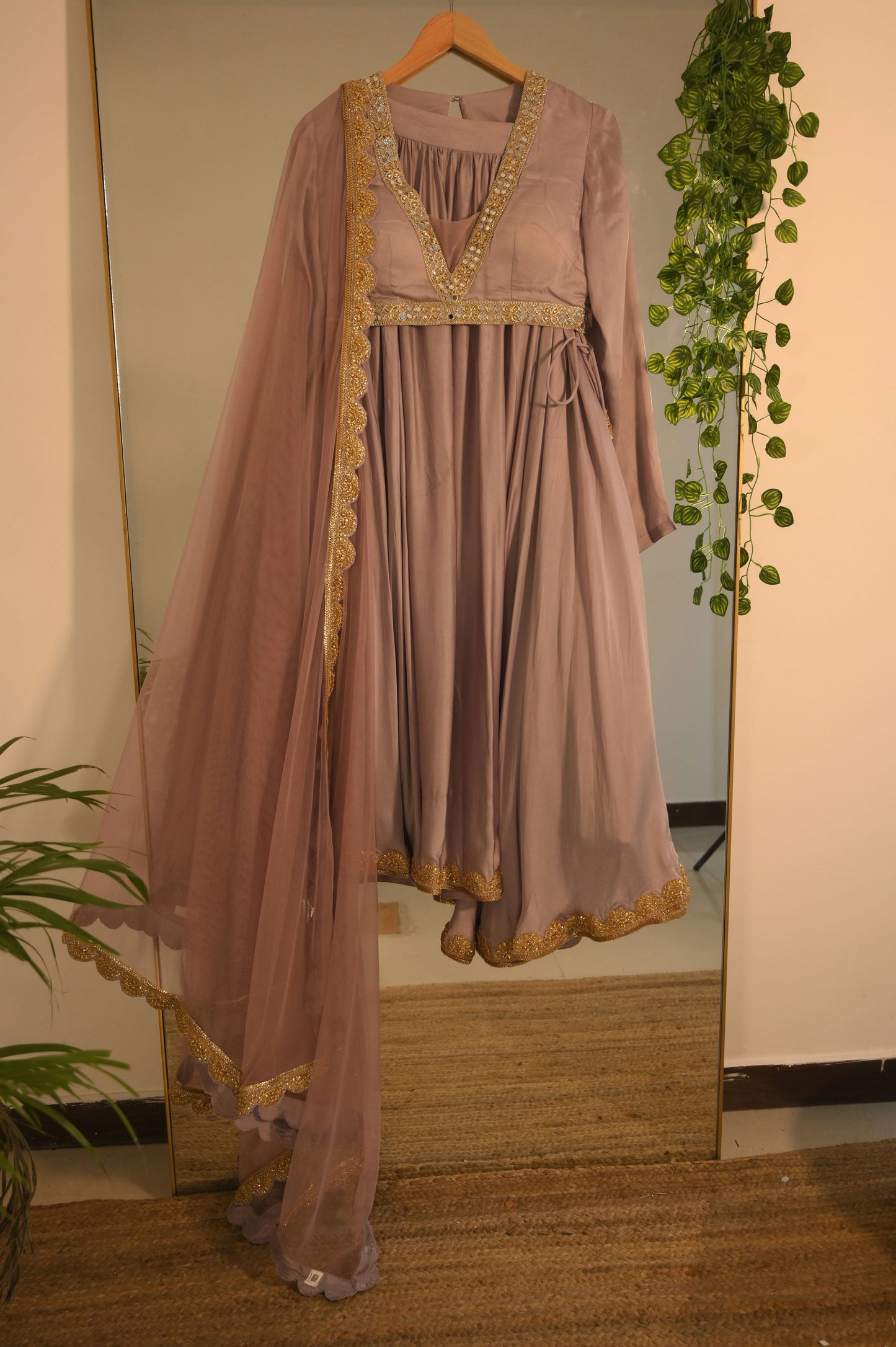 Mirrorwork Choli and Lehenga with Scalloping Lace Dupatta