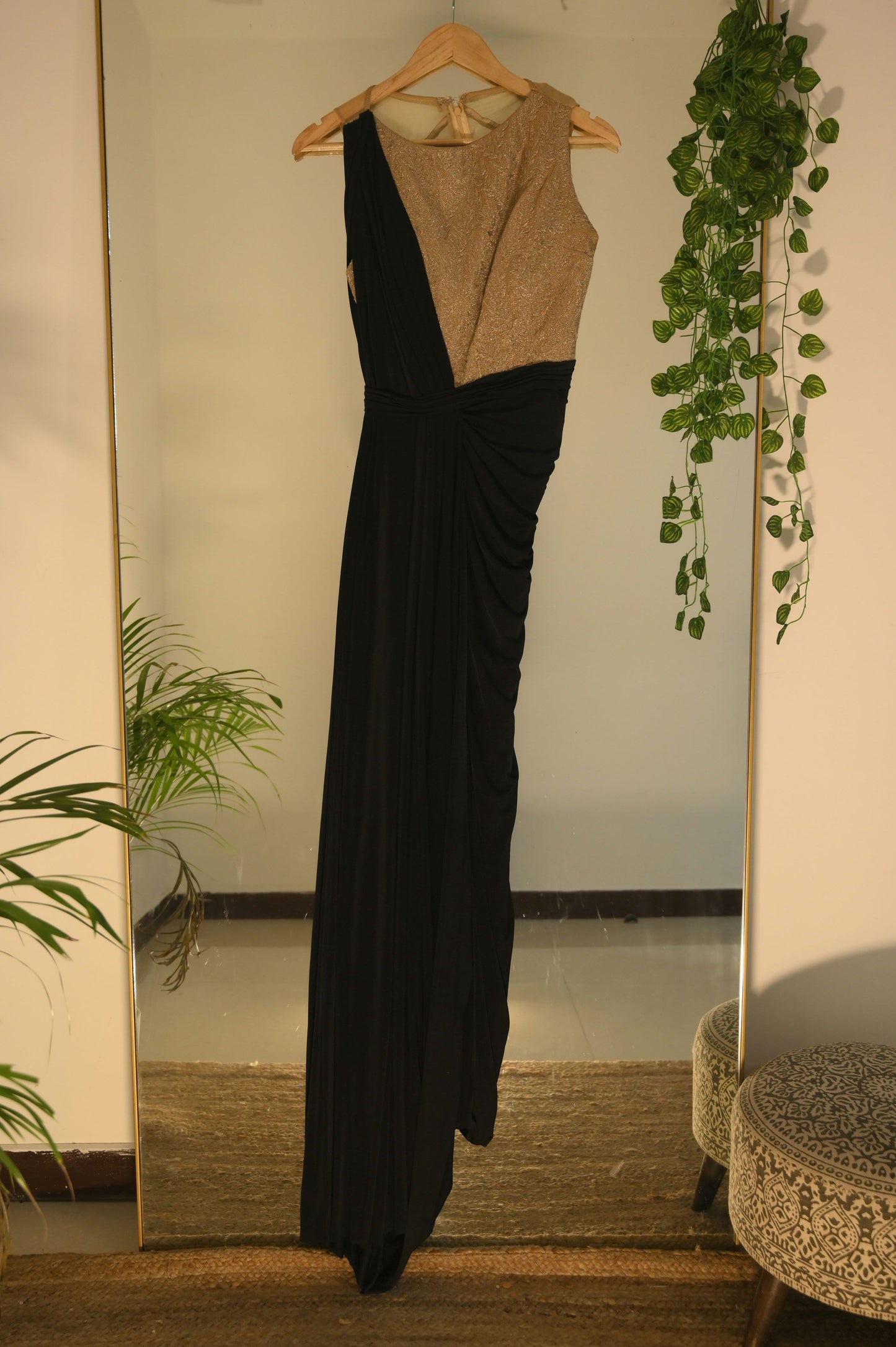 Black and Golden Draped Dress