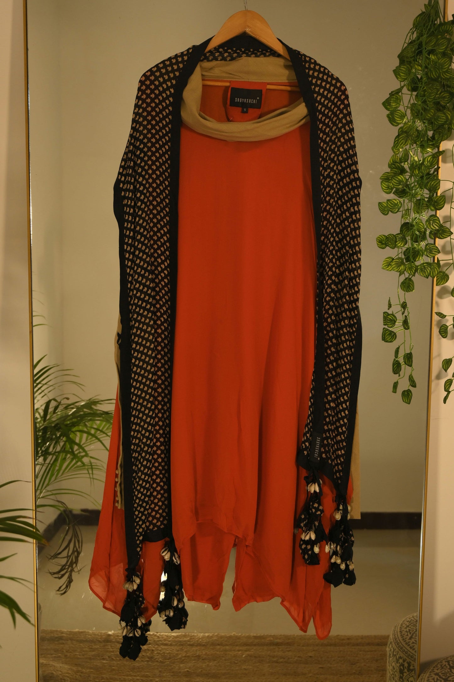 Green Embroidered Gown with Draped Dupatta