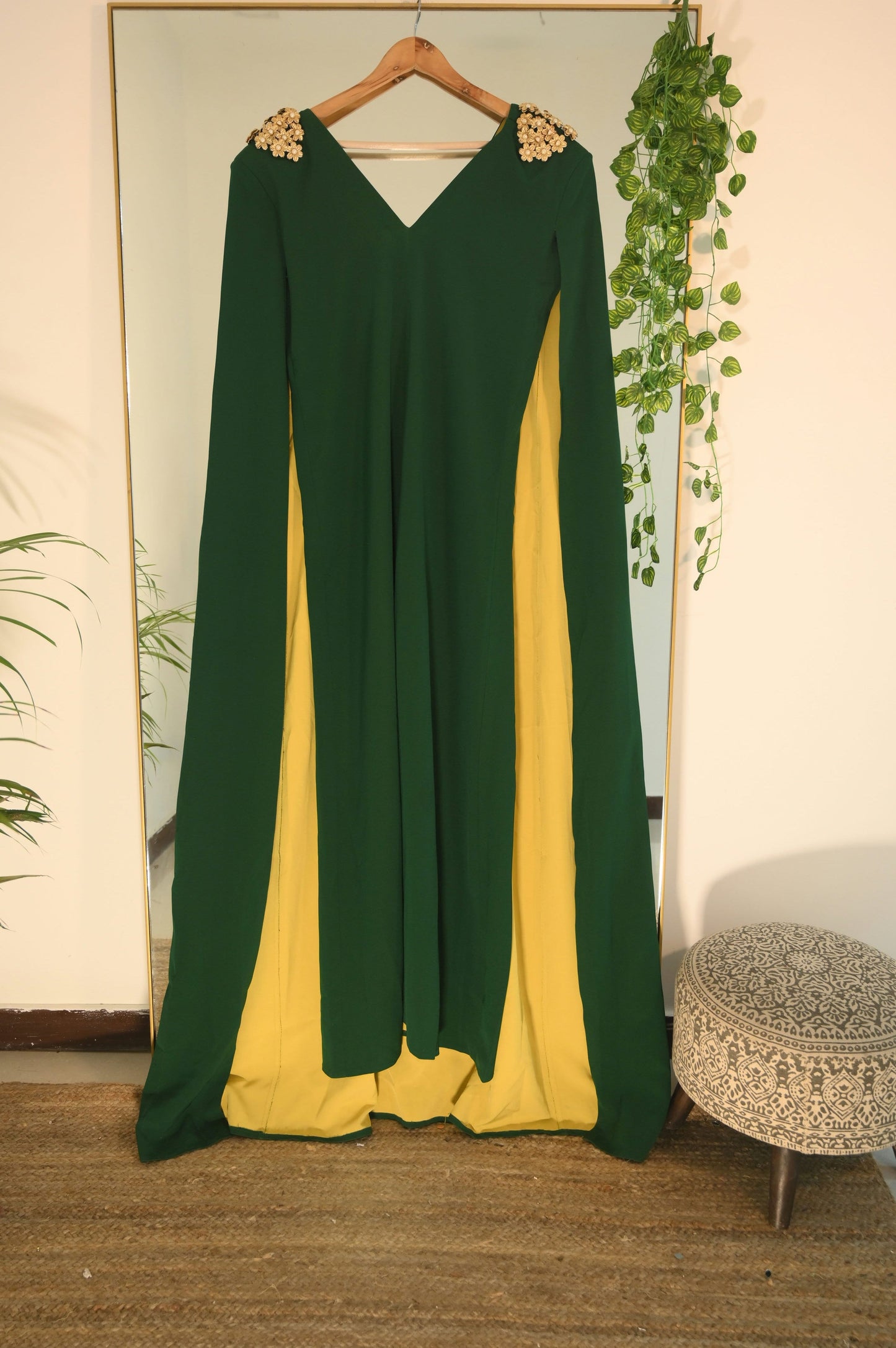 Green Gown with Embellished Shoulders