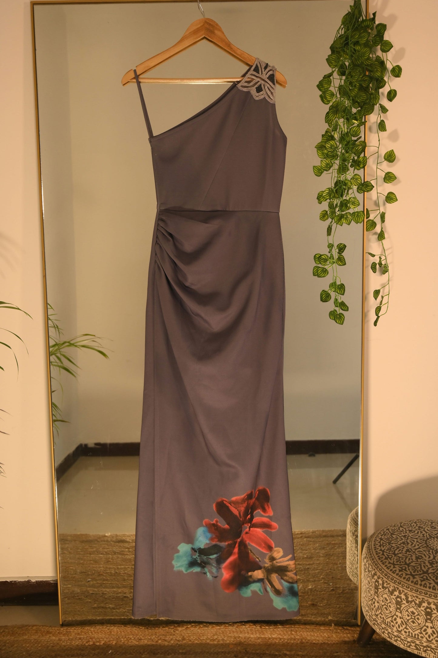 Draped Dress with Embellished Shoulder