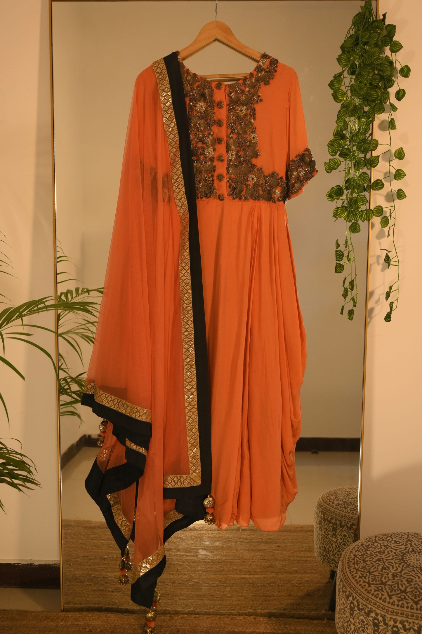 Orange Sequin Zardosi Anarkali