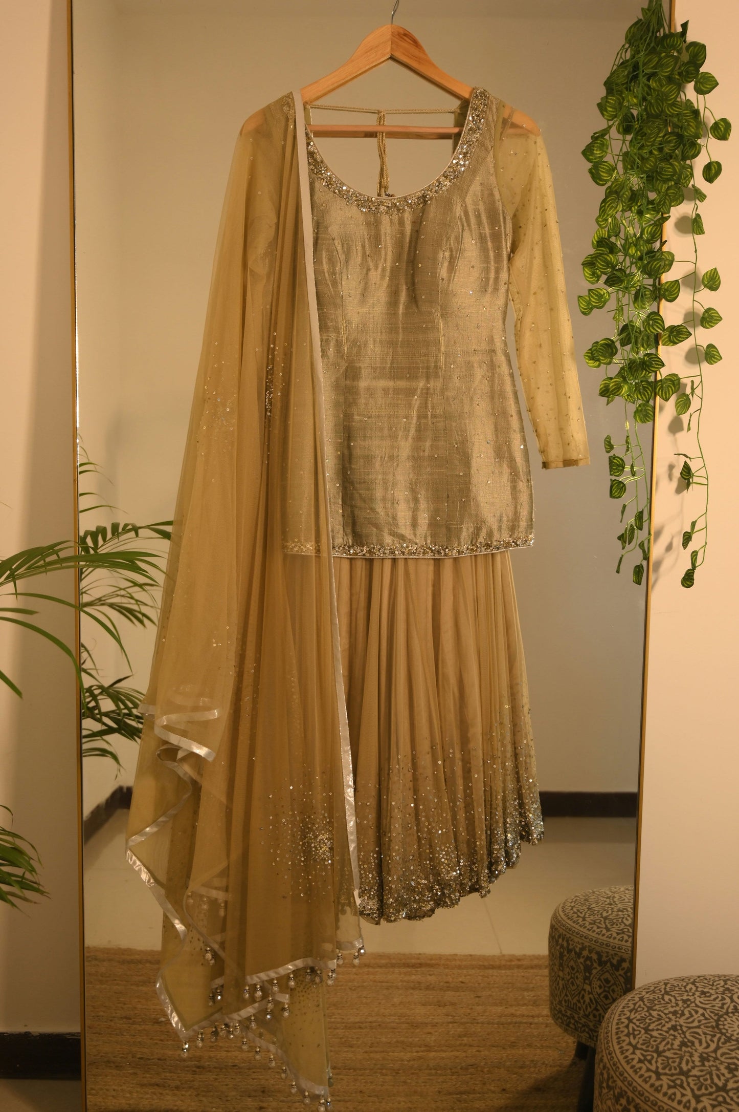 Grey Sequin Kurta with Sharara