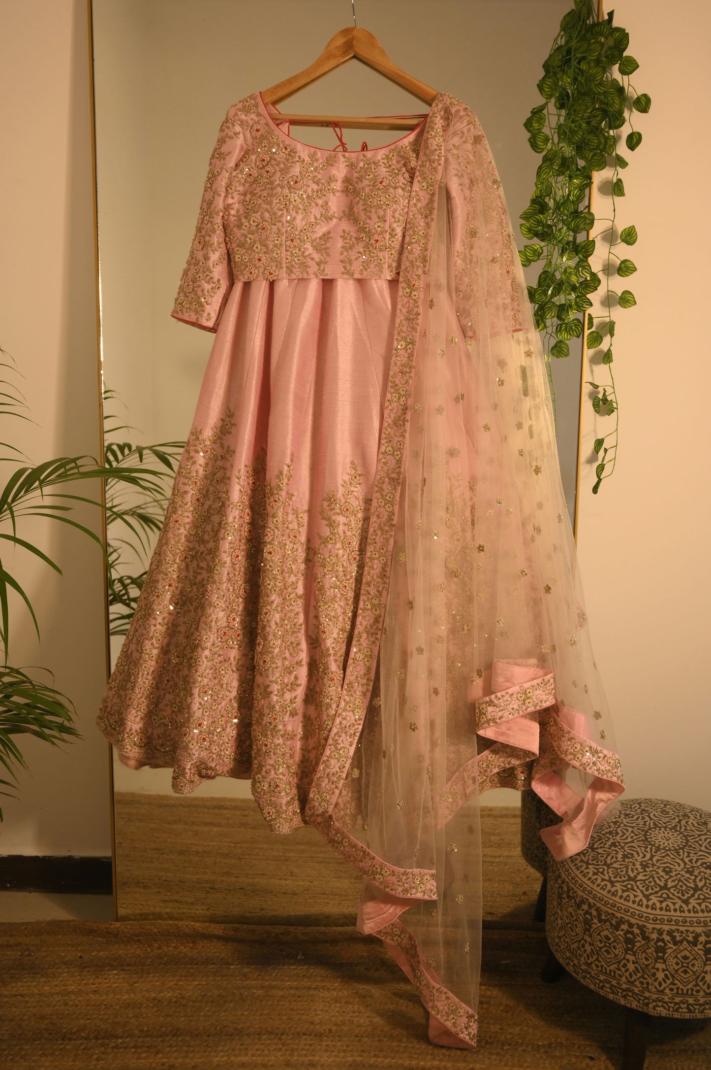 Pink Zari Embroidered Lehenga Set