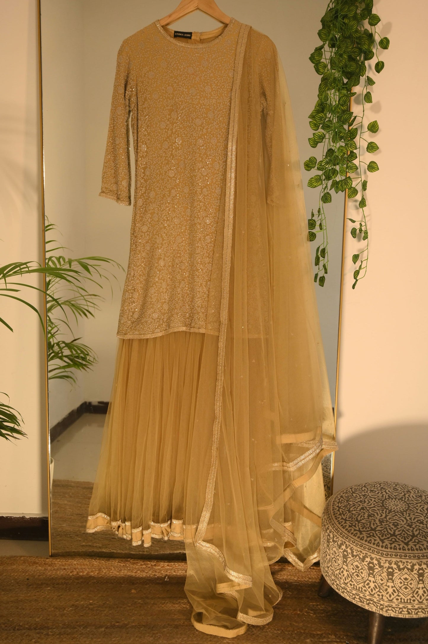 Ocher Zari Work Suit with Sharara