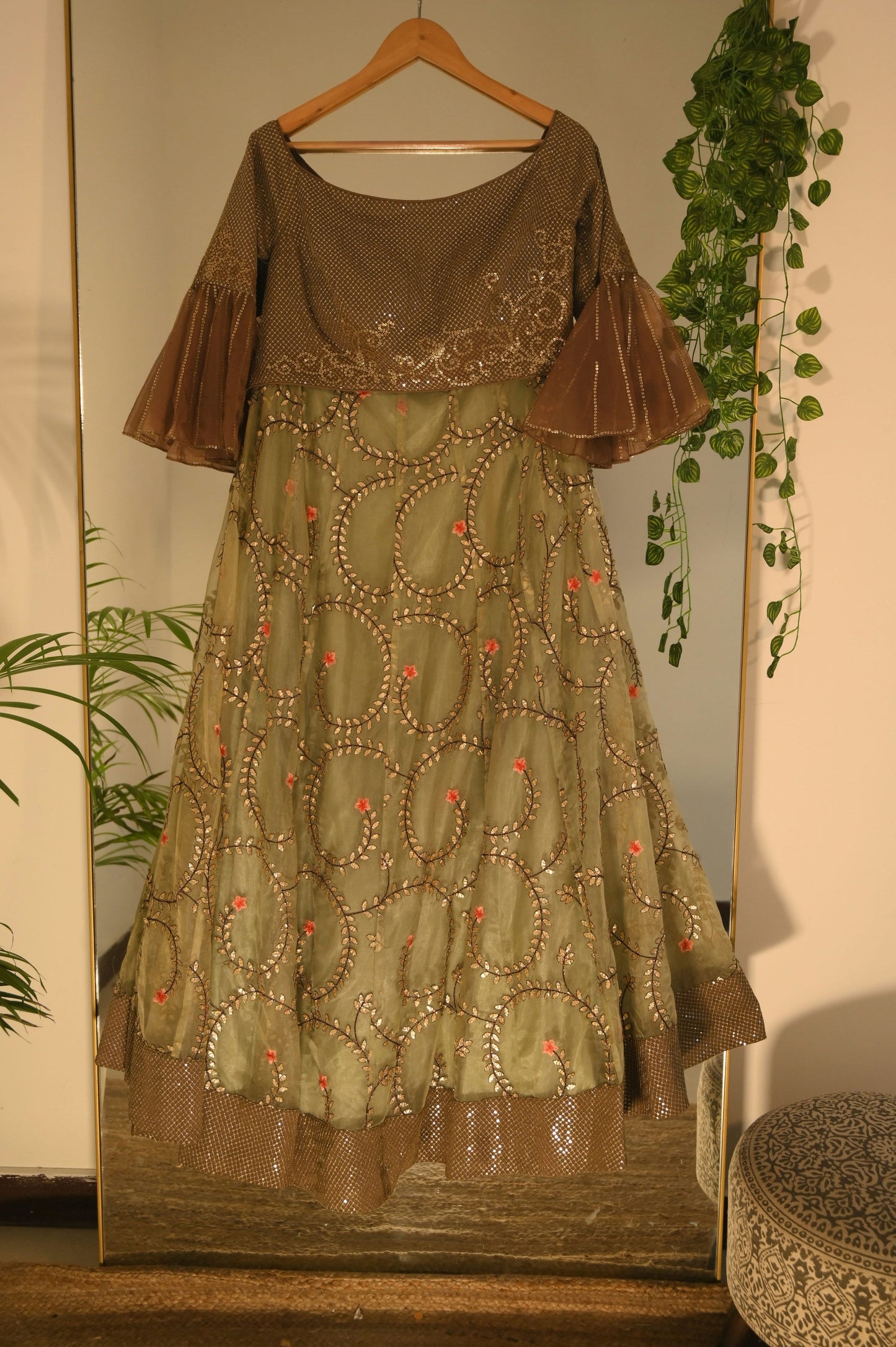 Green Sequined Embroidered Lehenga Set