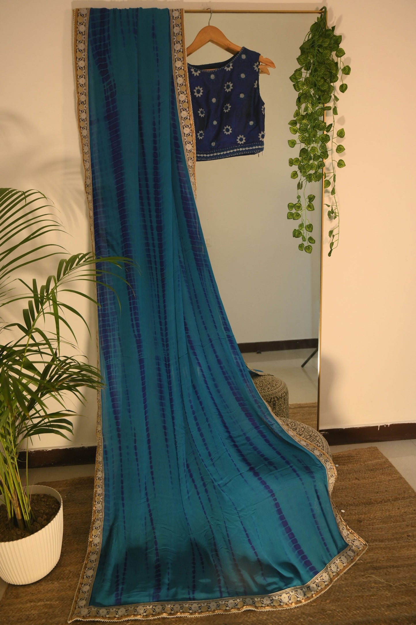 Indigo Tye Dye Saree with Embroidered Borders