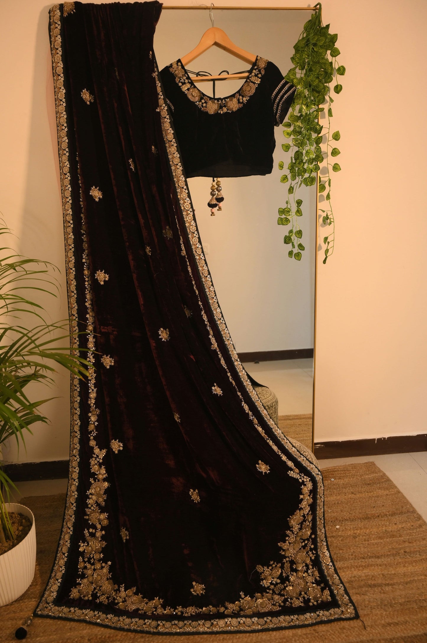 Velvet Saree with Heavily Embellished Borders