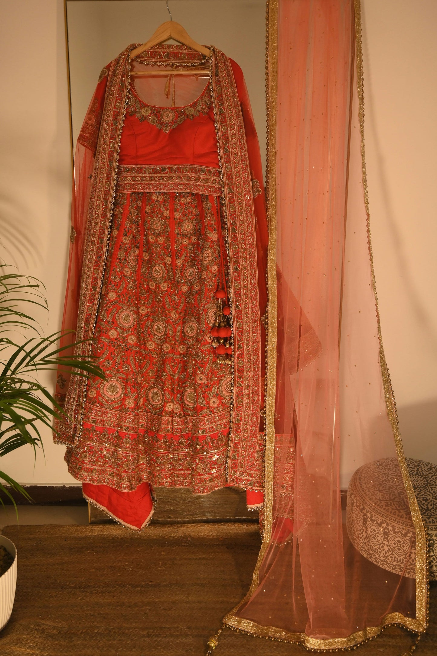 Red Bridal Lehenga with Two Dupattas