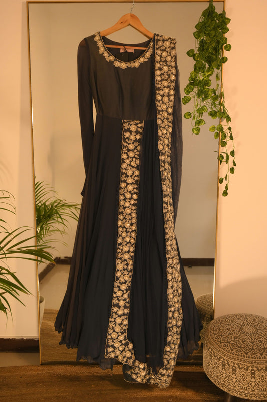 Black Gown with Draped Dupatta