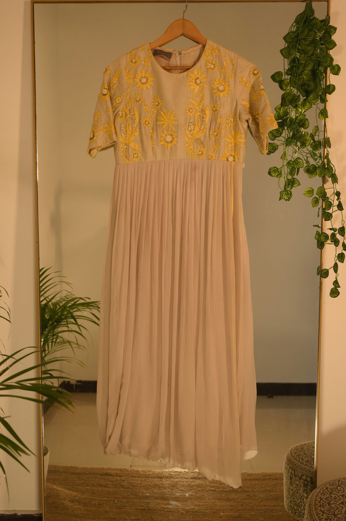 Pastel Gown with Yellow Embroidery