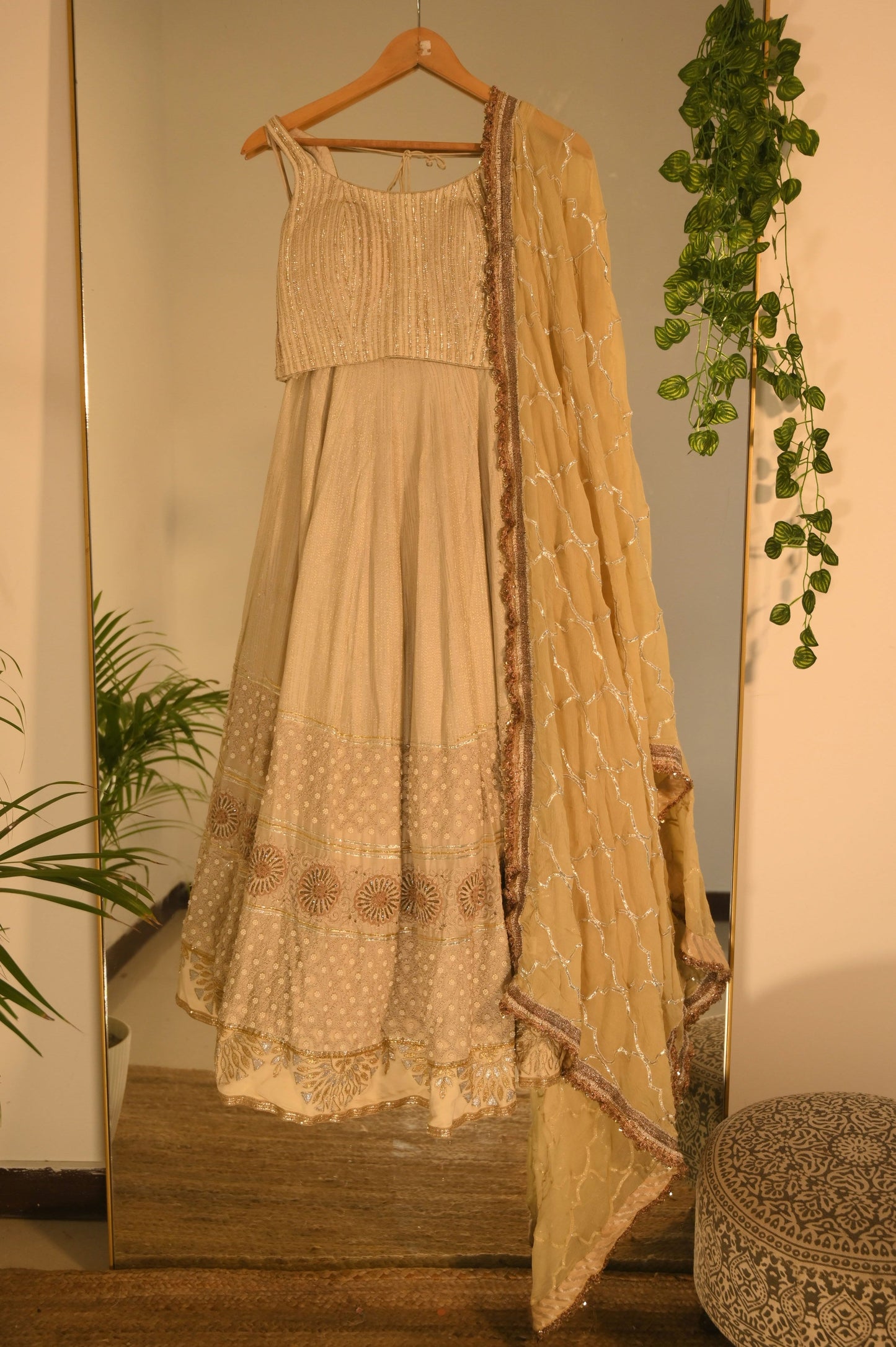 Creme Gota Choli with Heavy Lehenga