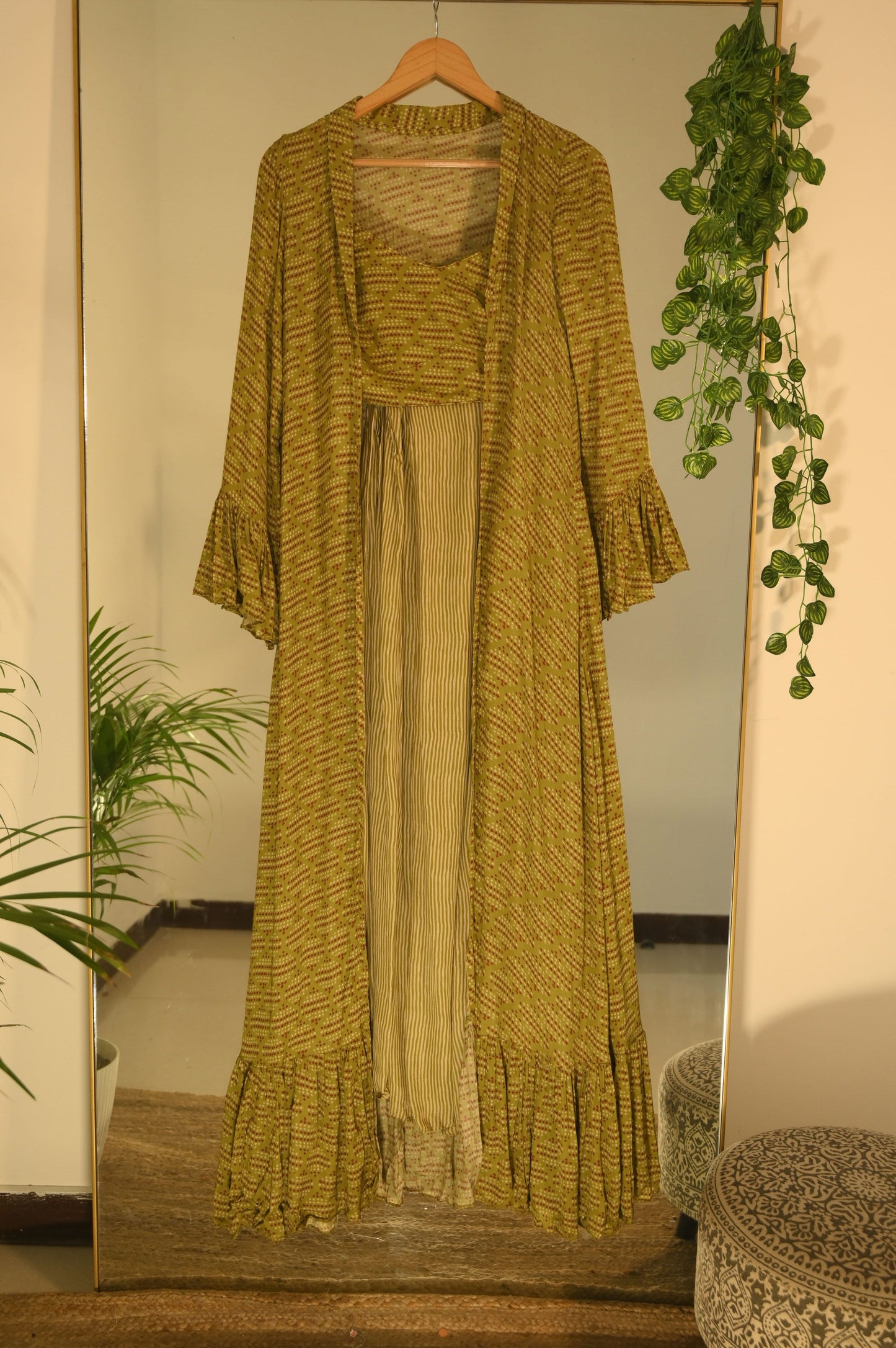 Green Printed Plazzo Cape Set
