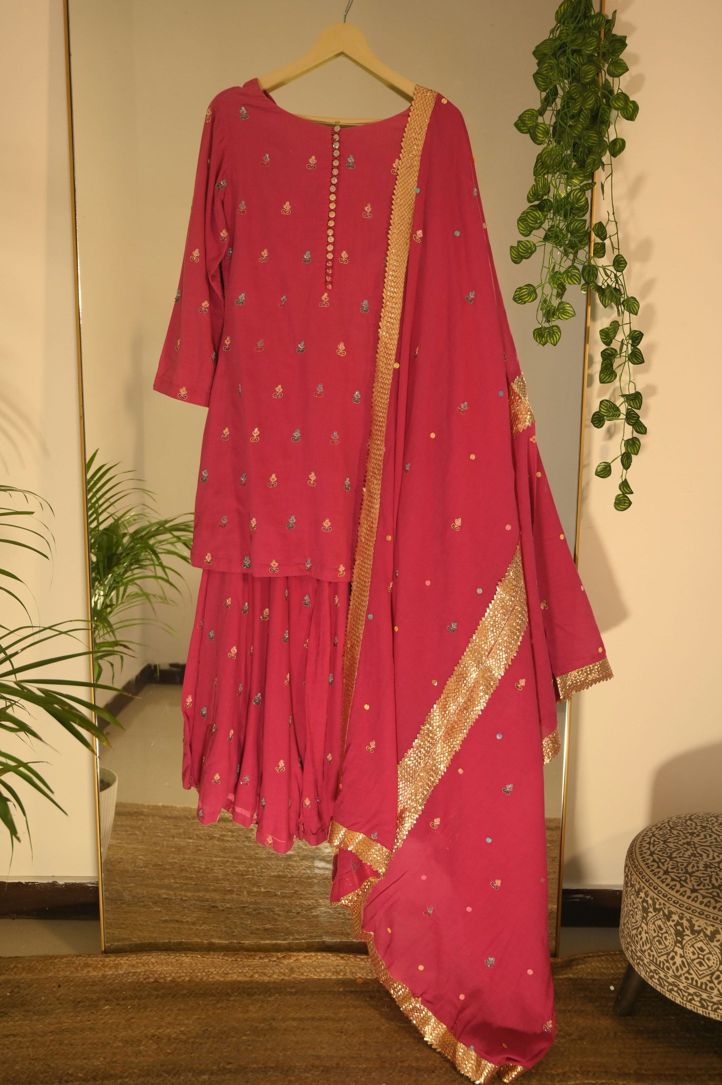 Rani Pink Minimal Sequin Kurta with Gharara