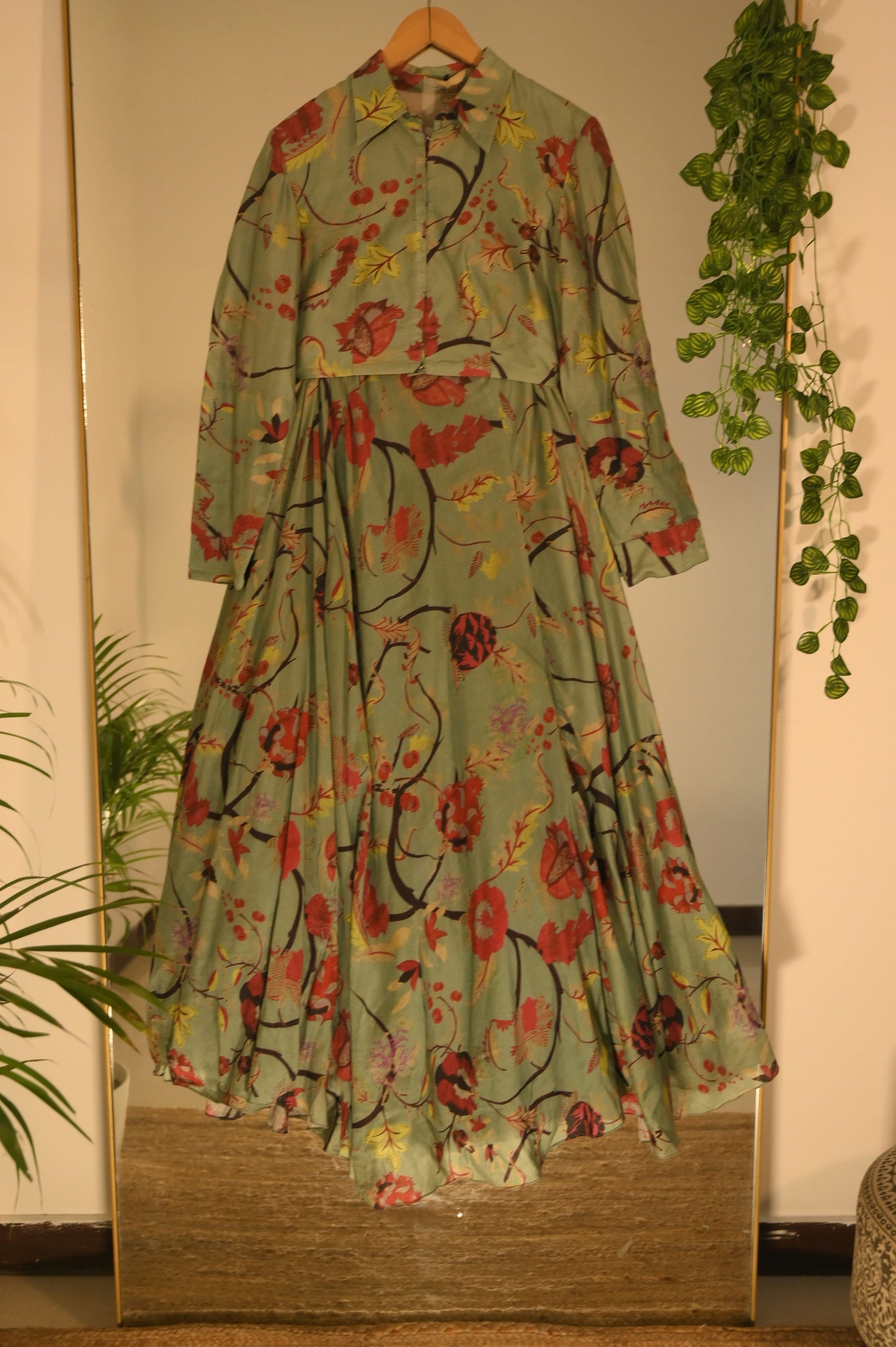 Green Printed Lehenga with Collared Blouse