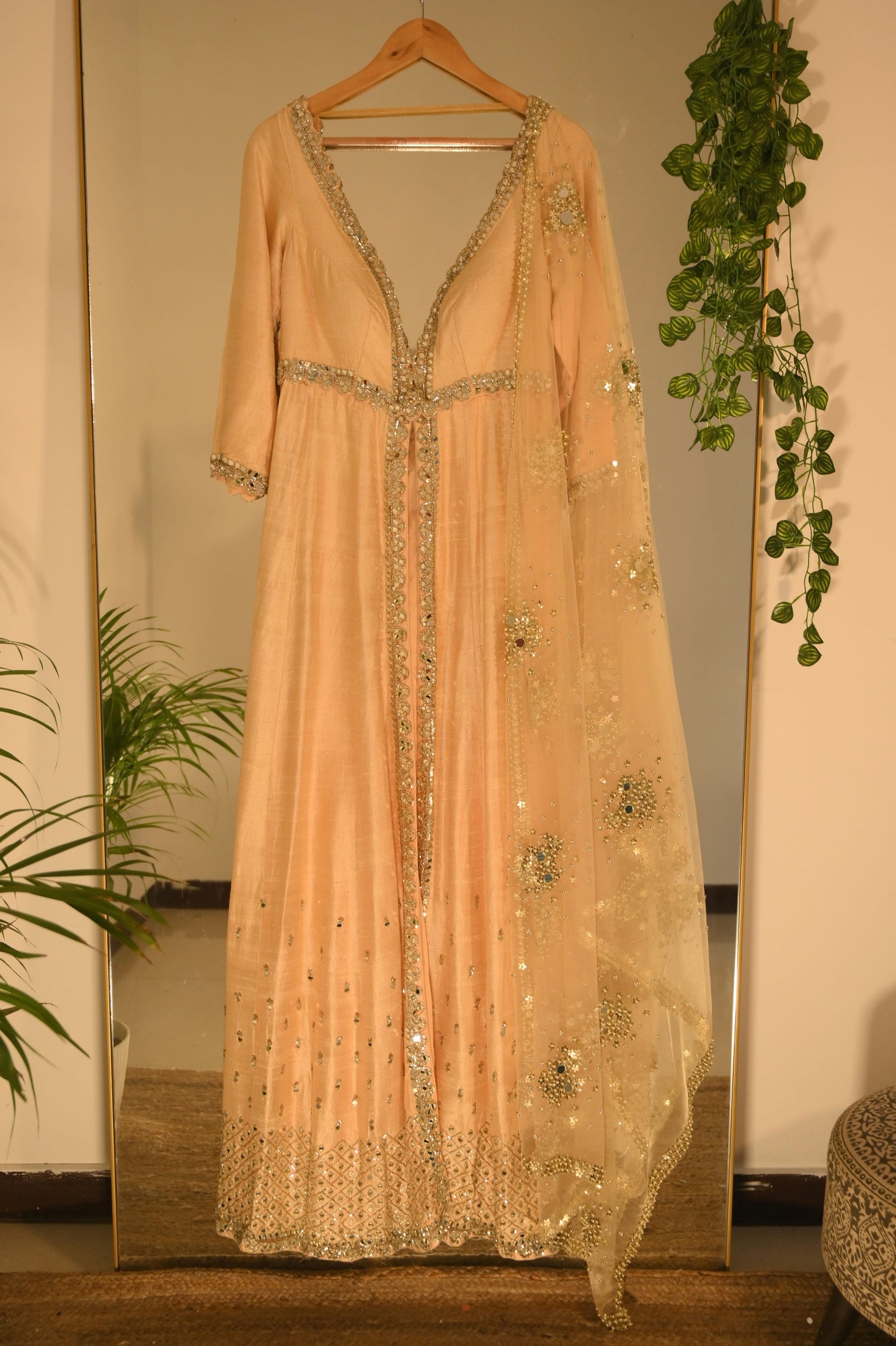 Plunging Neck Line Mirrorwork Anarkali