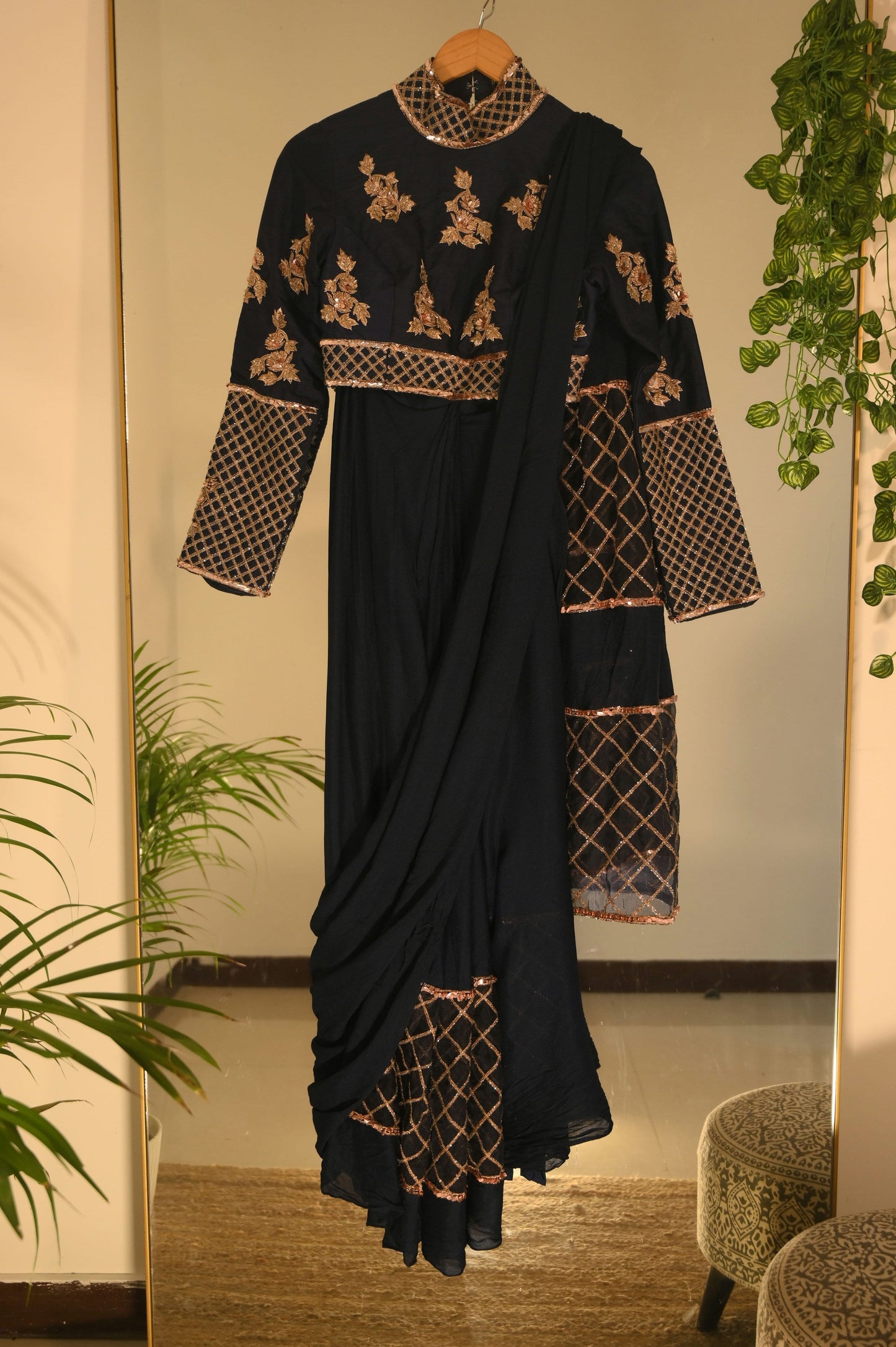 Black Zari and Beadwork Draped Saree