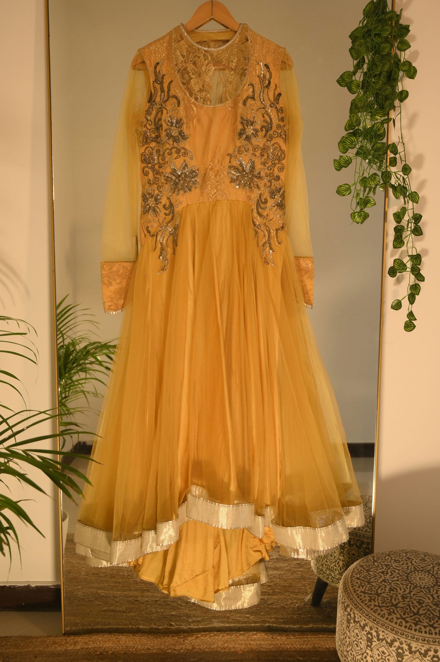 Yellow Anarkali with Beadwork
