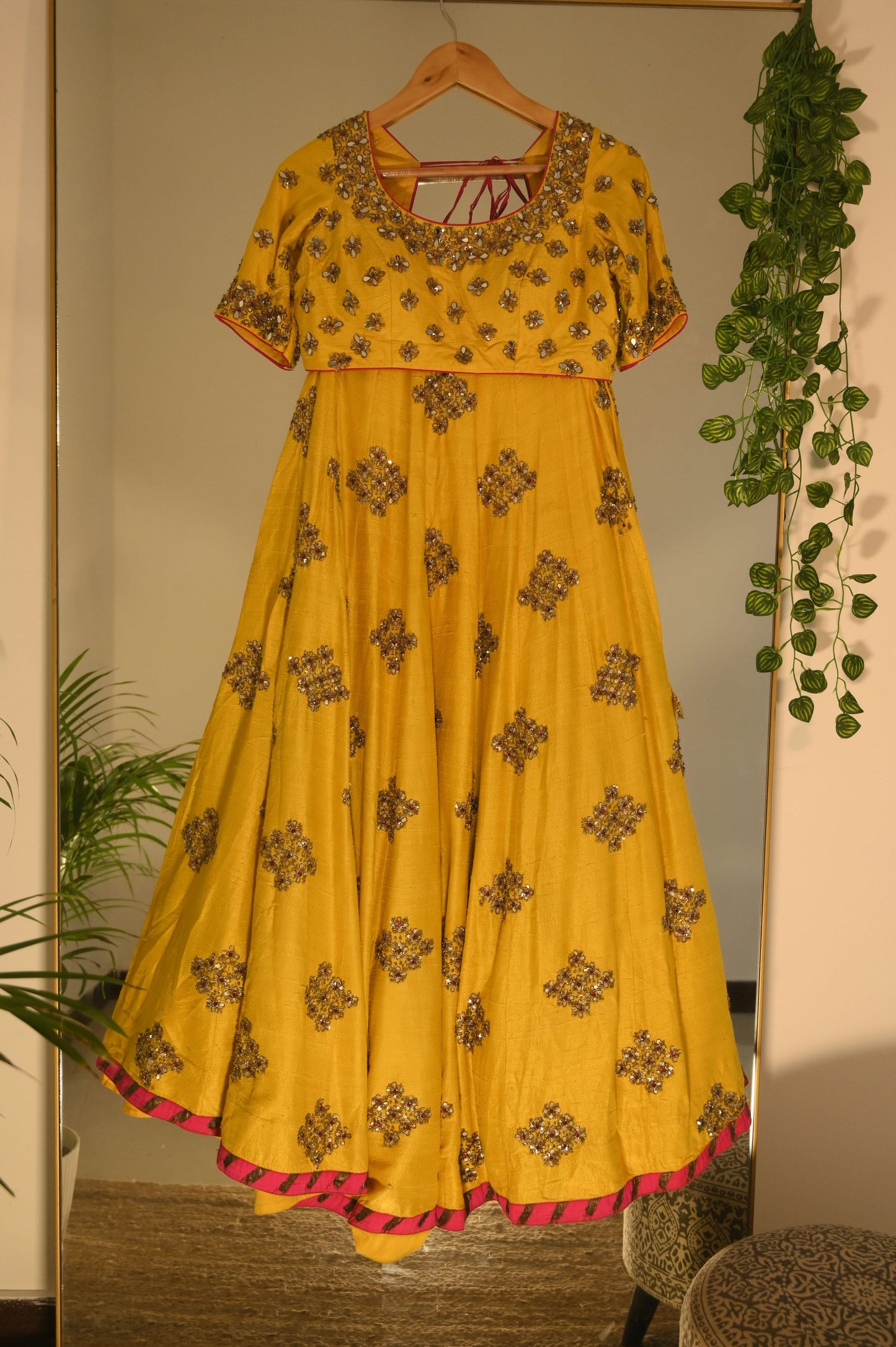 Yellow Zardosi and Mirror Work Lehenga Set