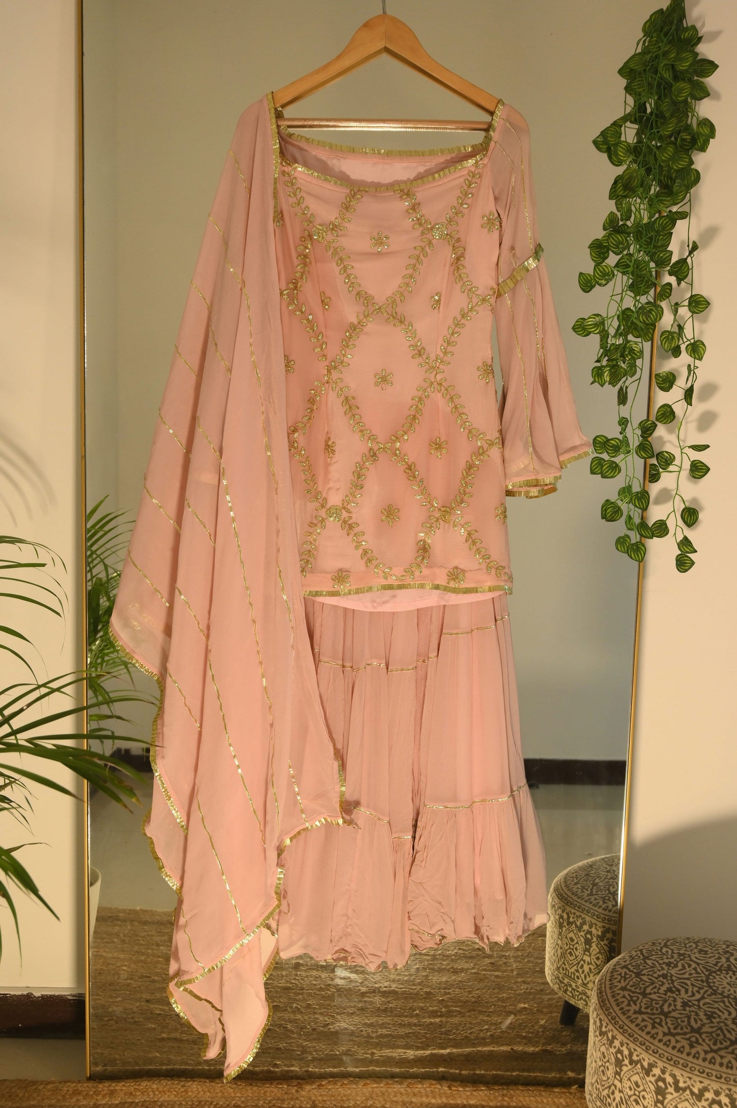 pink gota patti kurta sharara