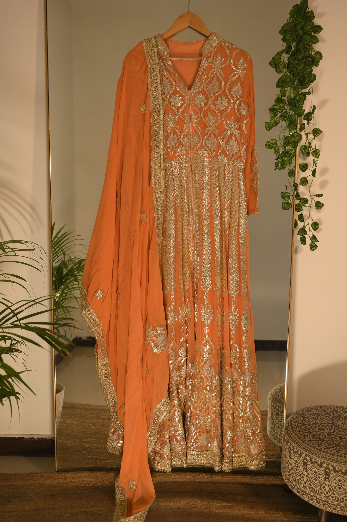 Orange Anarkali with Gota Patti Work