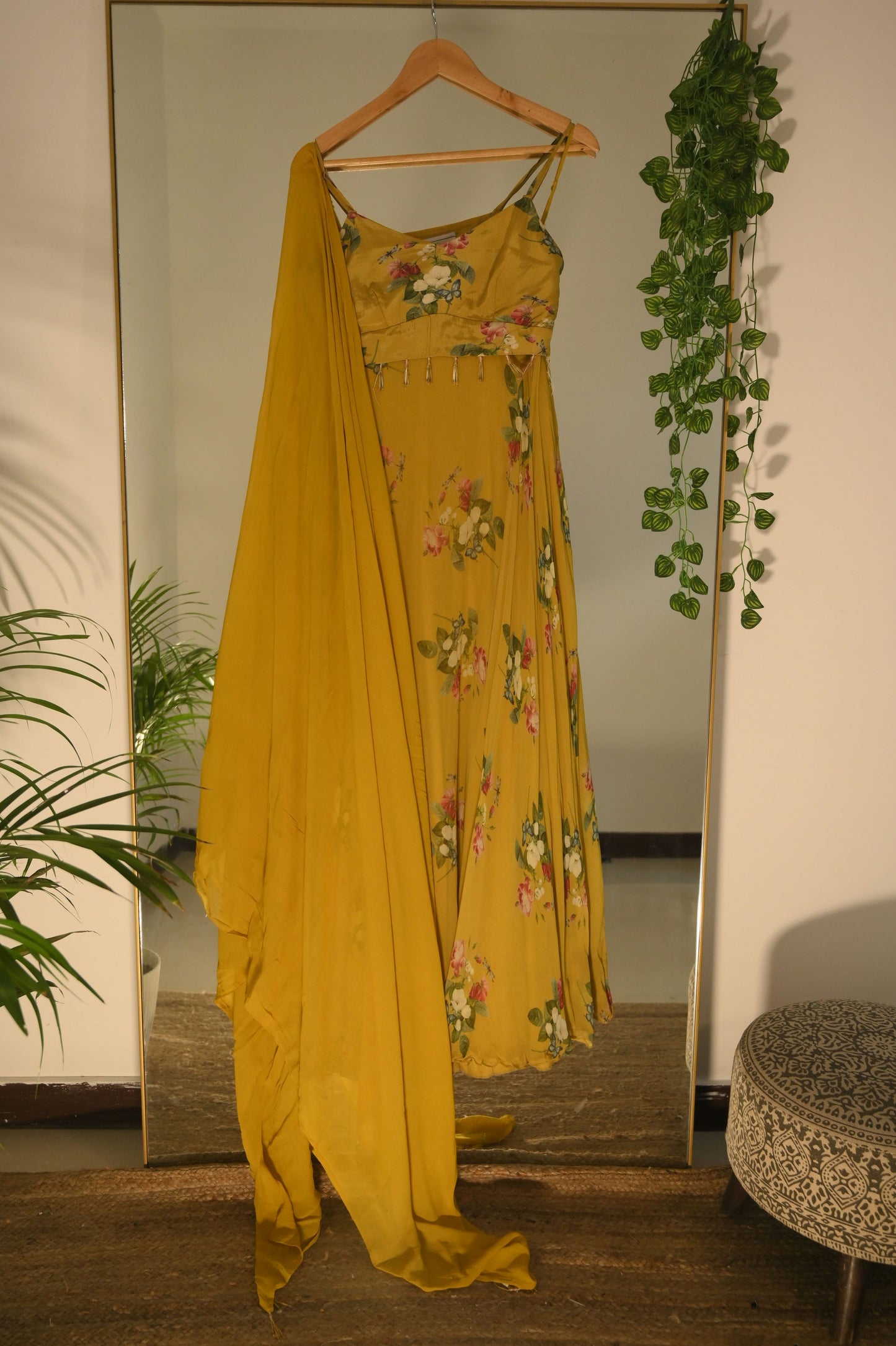 Green Floral Printed Lehenga Set