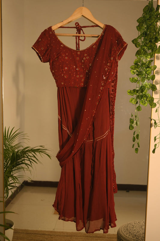 Red Embroidered Blouse with Garara with Dupatta