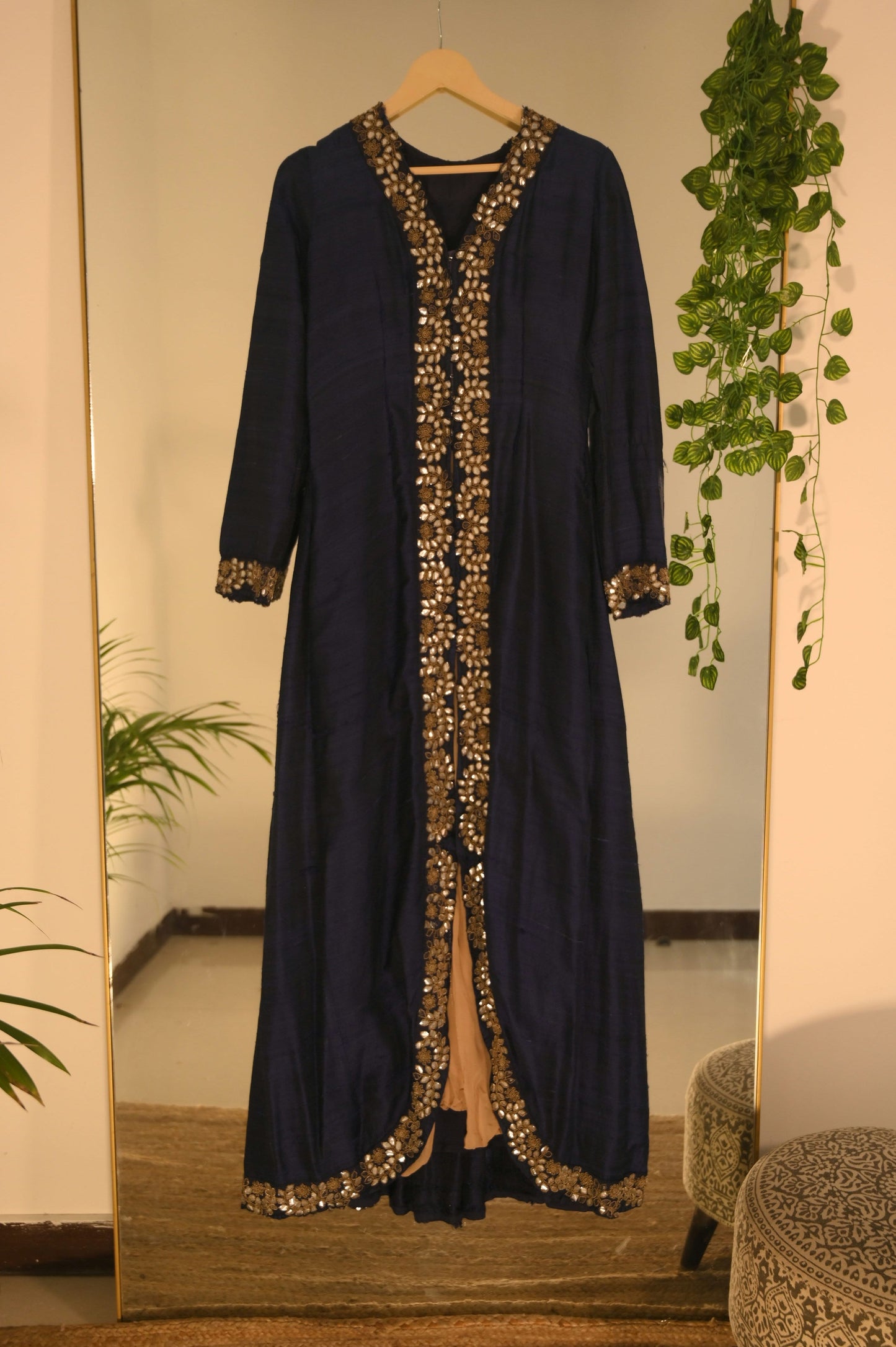 Blue Anarkali with mirrorwork