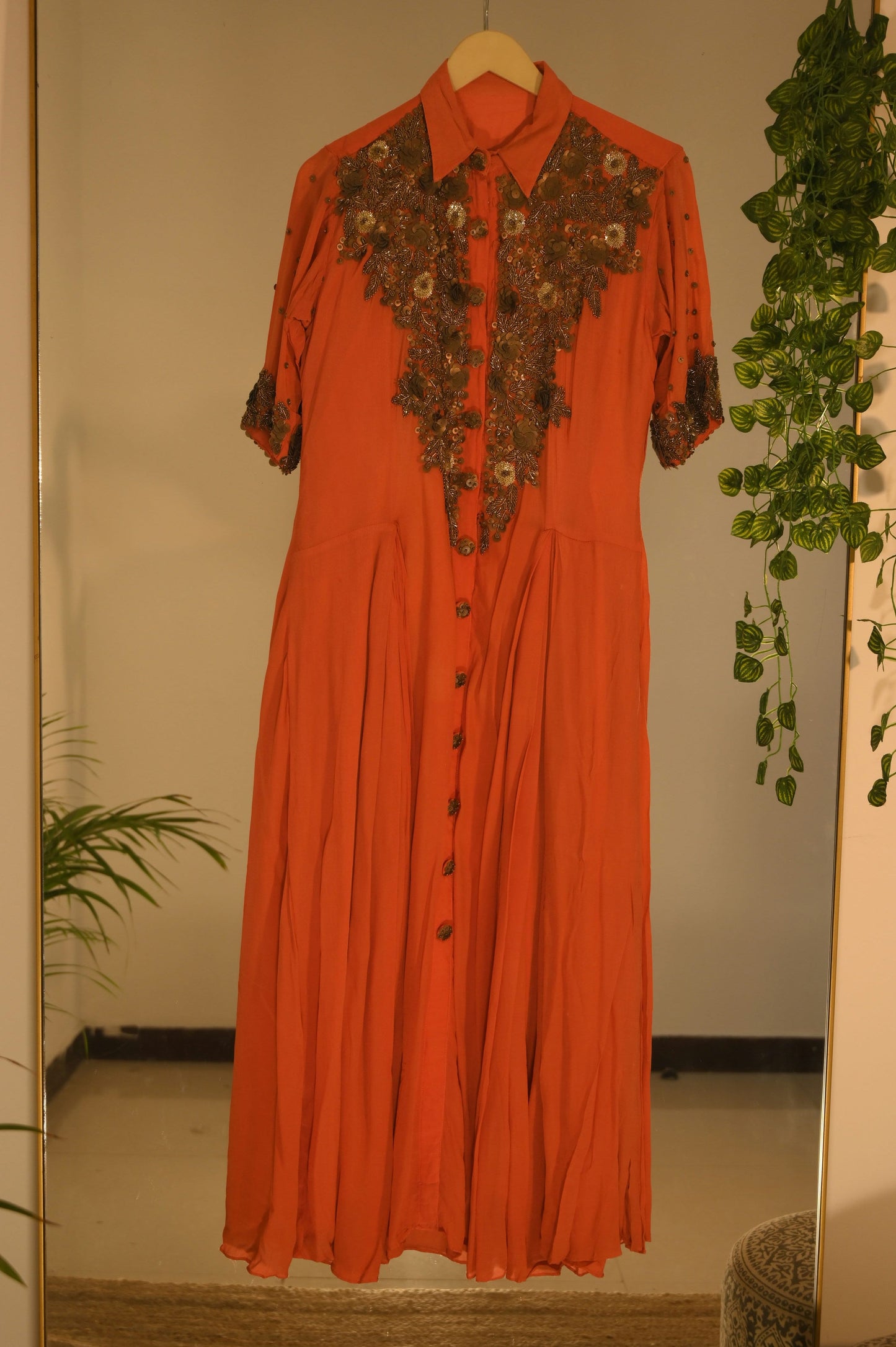 Red embellished gown