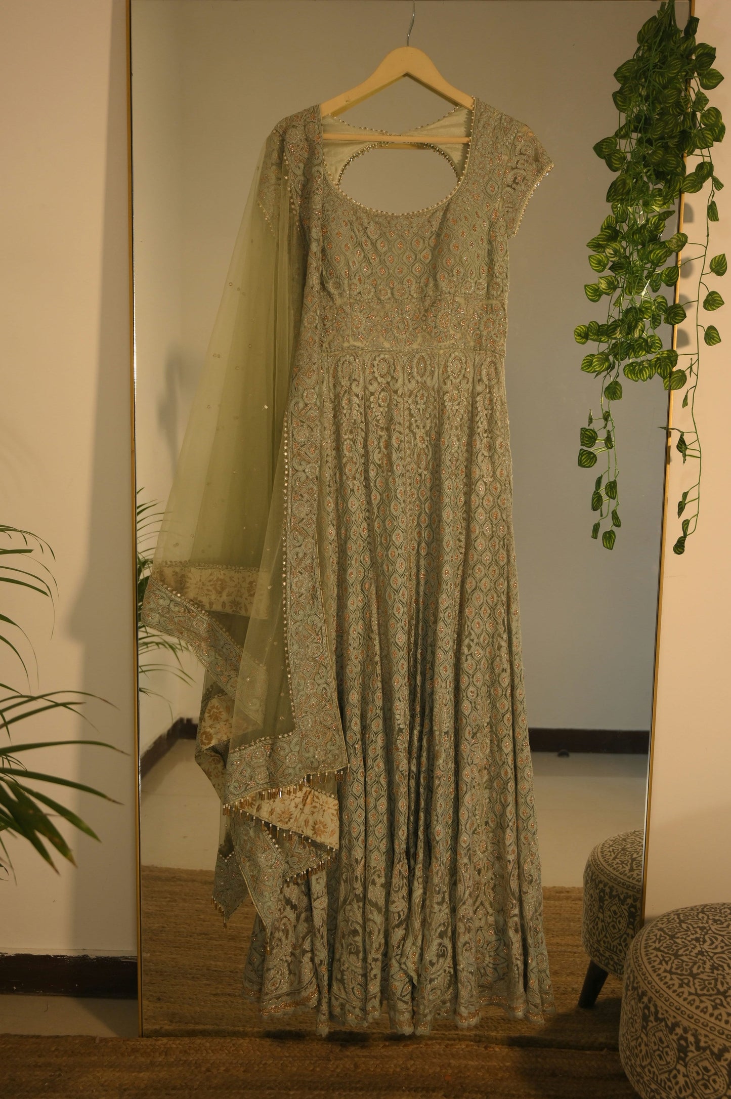 Pista green embroidered anarkali