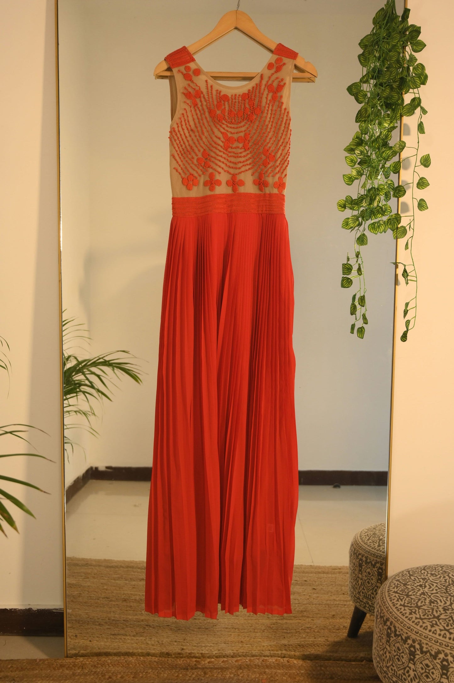 Red embroidered dress