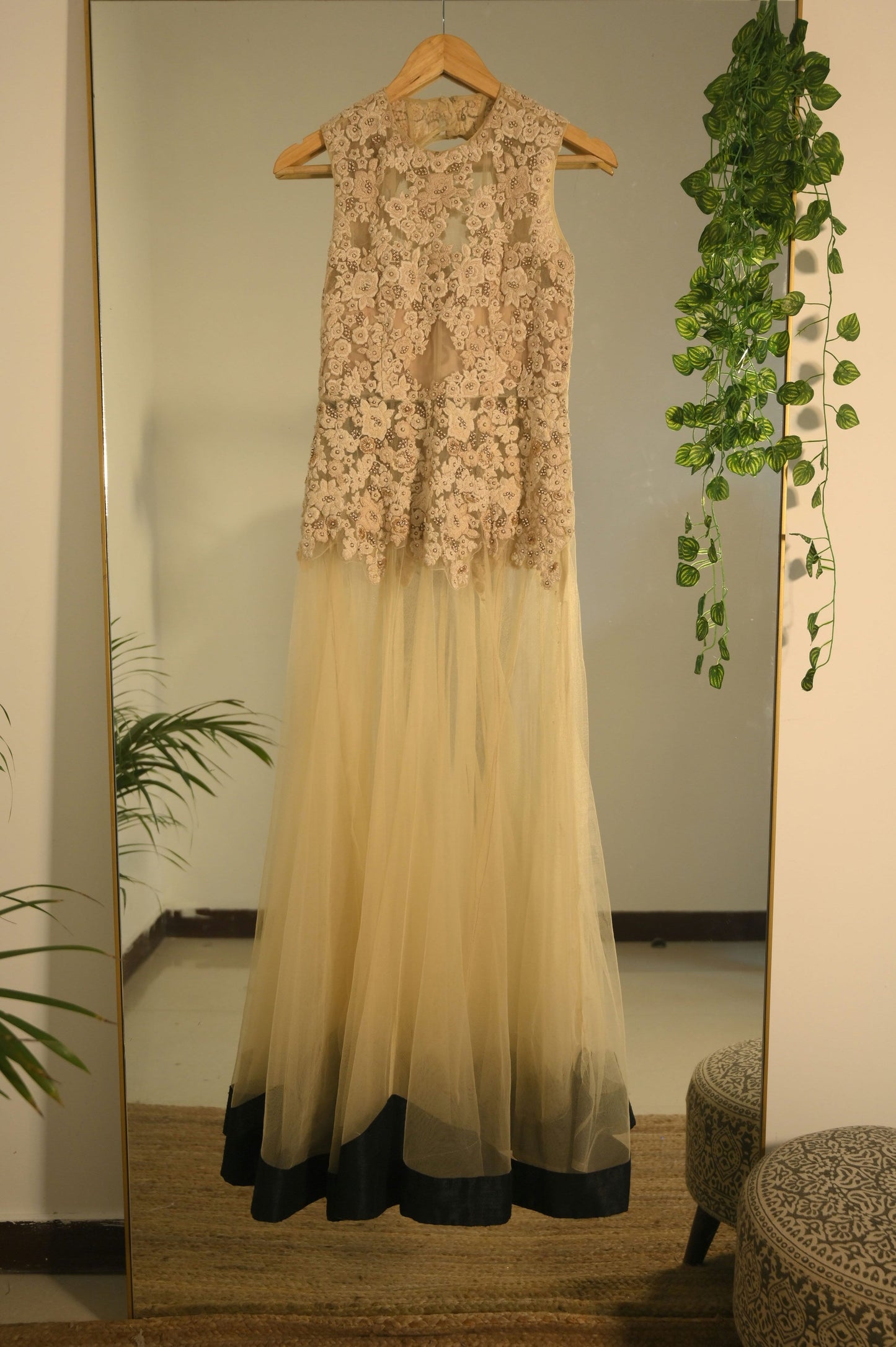 Nude embroidered gown
