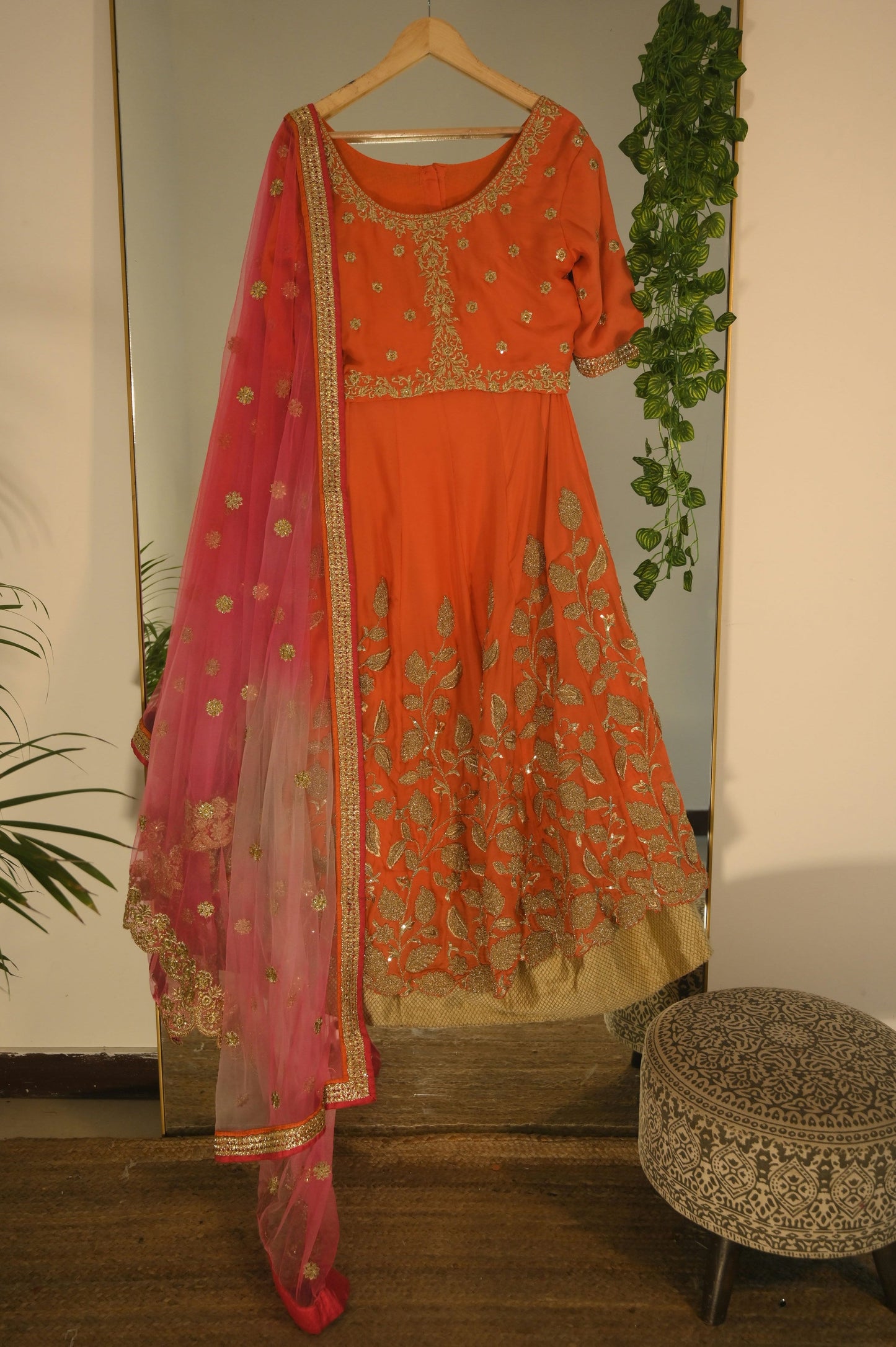 Orange Zari Embroidered Lehenga