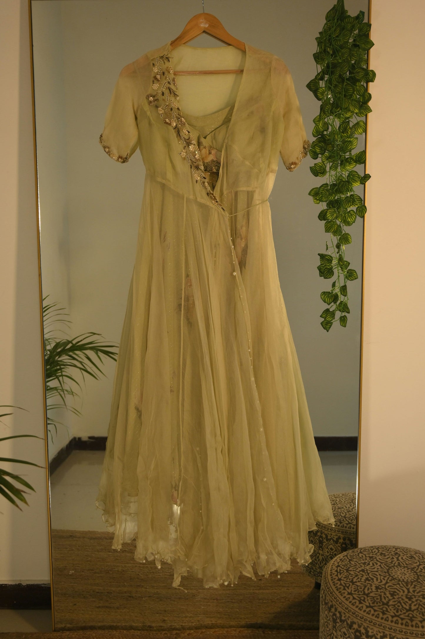 Green embellished angrakha anarkali