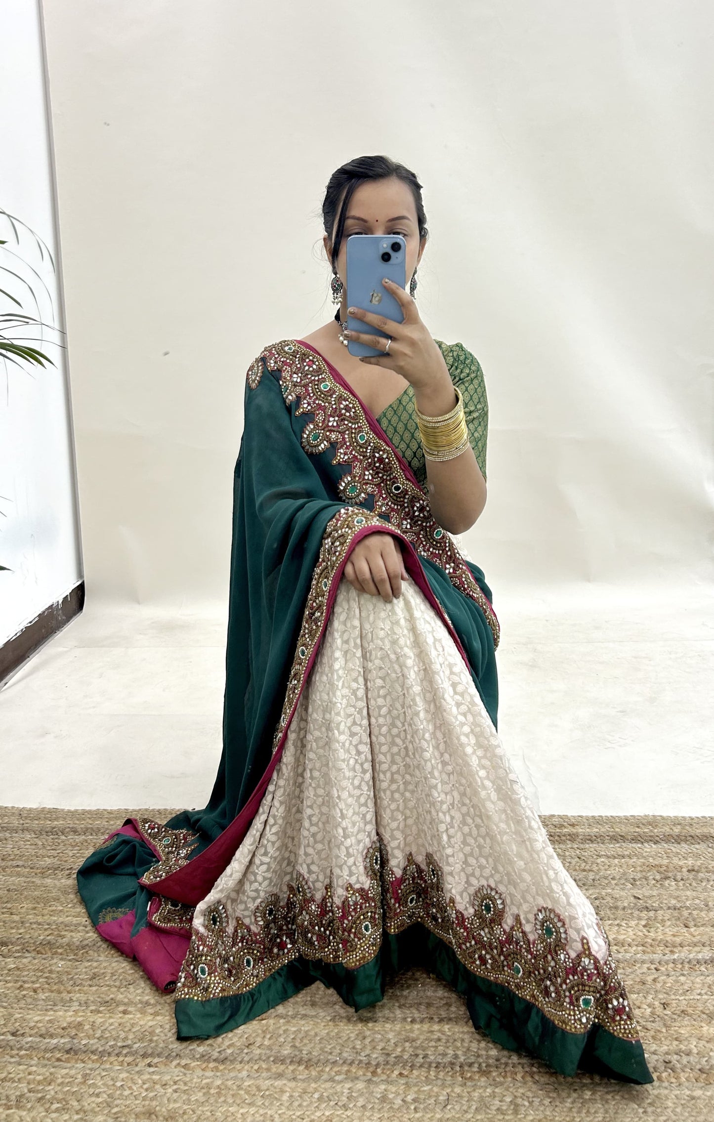 Brocade Blouse with Embroidered Lehenga and Embellished Dupatta