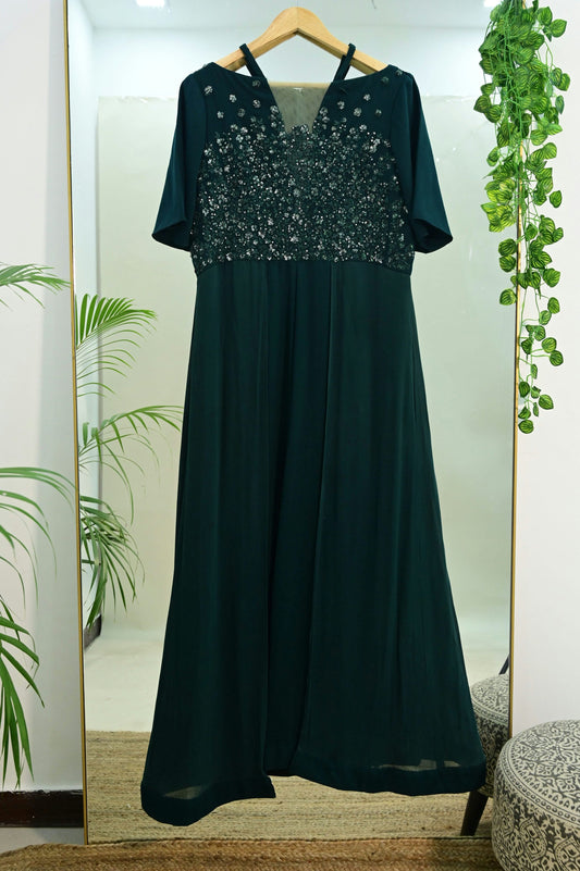 Peacock Green Embroidered Long Dress