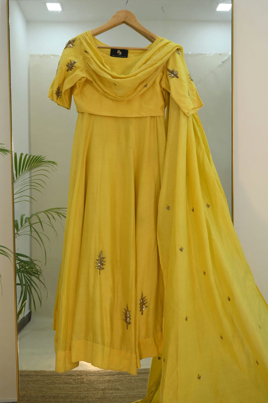 Prathyusha's Yellow Drape Lehenga Set