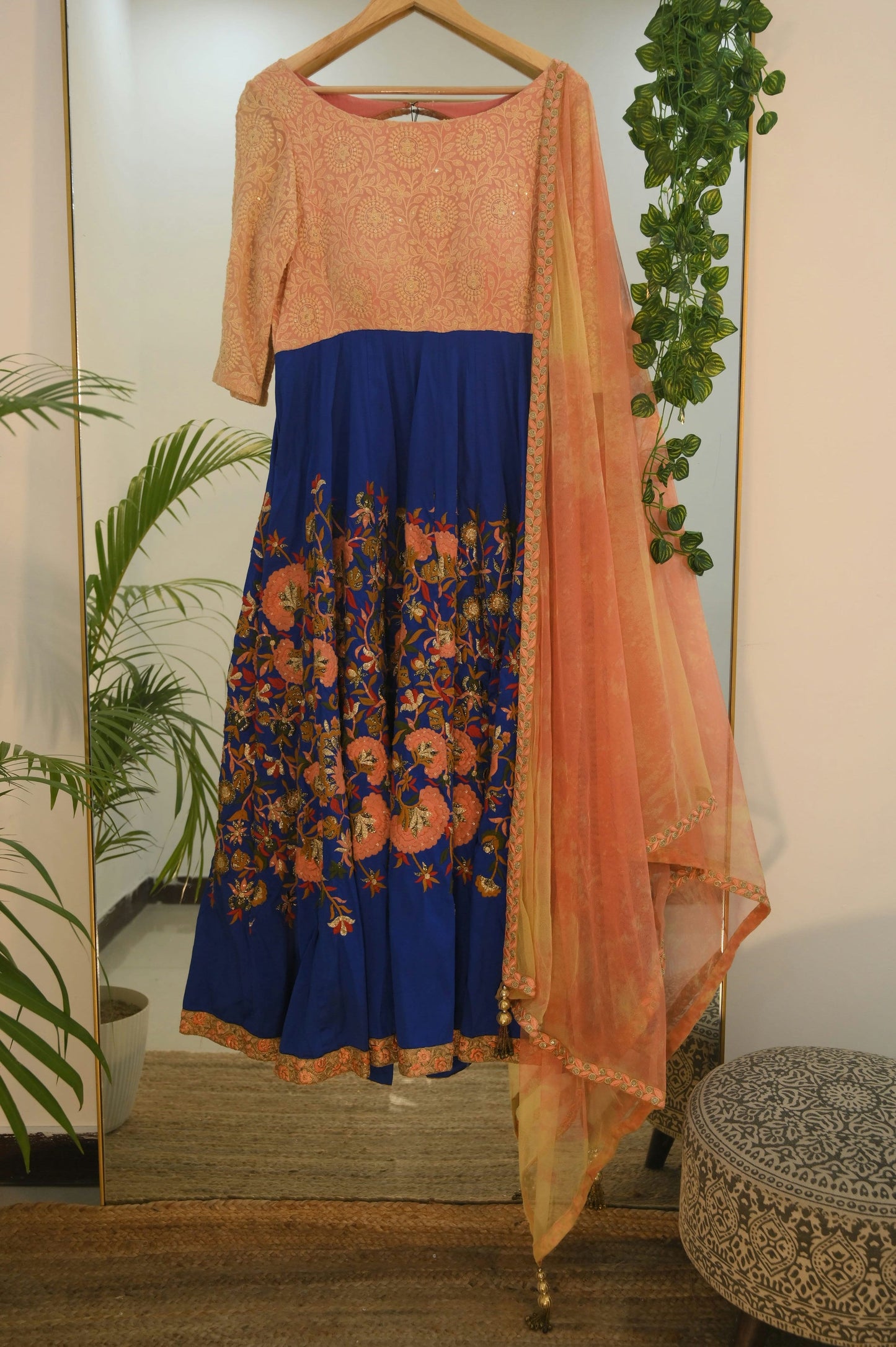 Navy Floral Thread Embroidery Anarkali