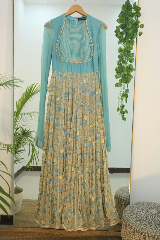 Sky Blue Thread work Anarkali Gown